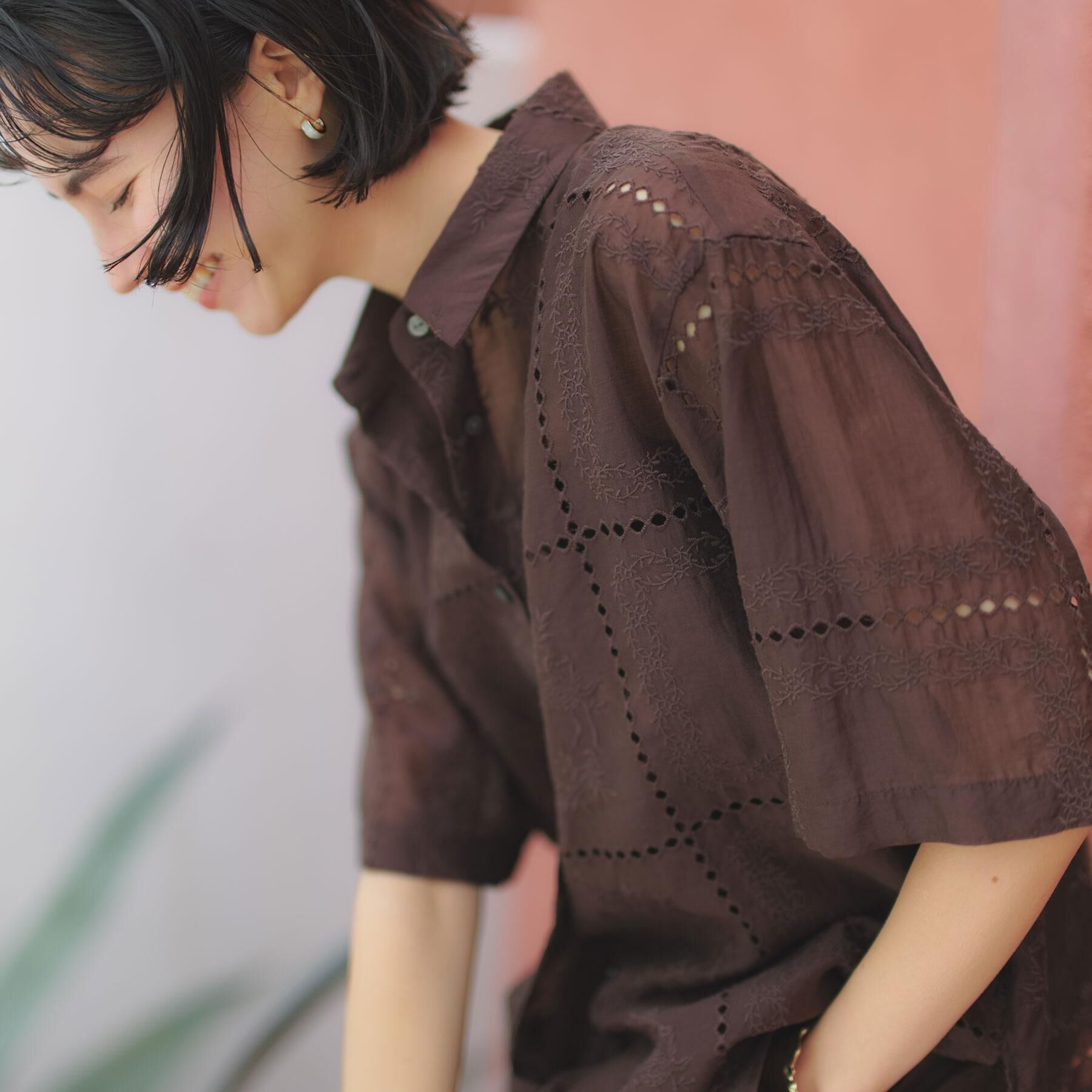 OPAQUE.CLIP「刺繍ハーフスリーブシャツ／セットアップ対応可【洗濯機OK】」|シャツ・ブラウス|