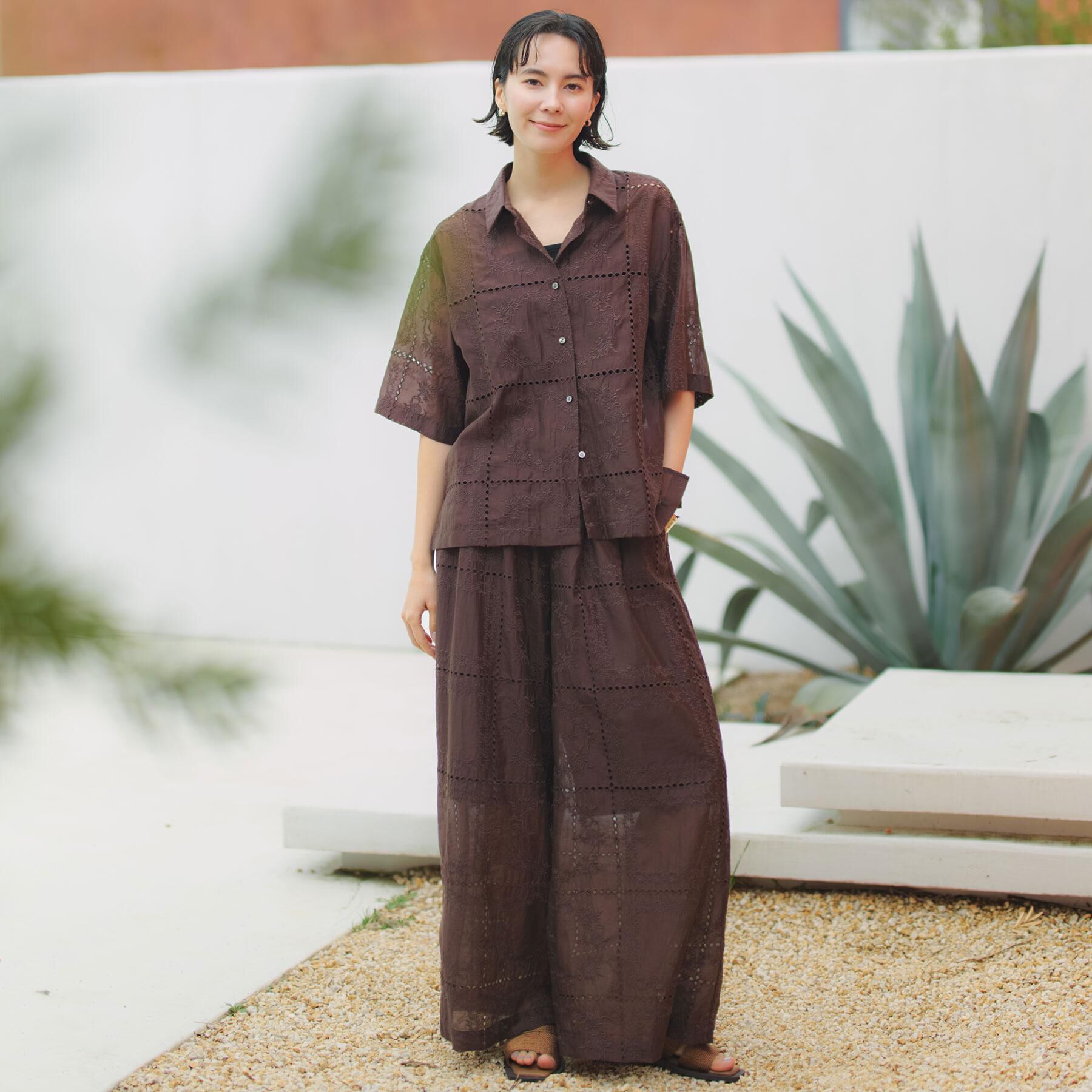 OPAQUE.CLIP「刺繍ハーフスリーブシャツ／セットアップ対応可【洗濯機OK】」|シャツ・ブラウス|