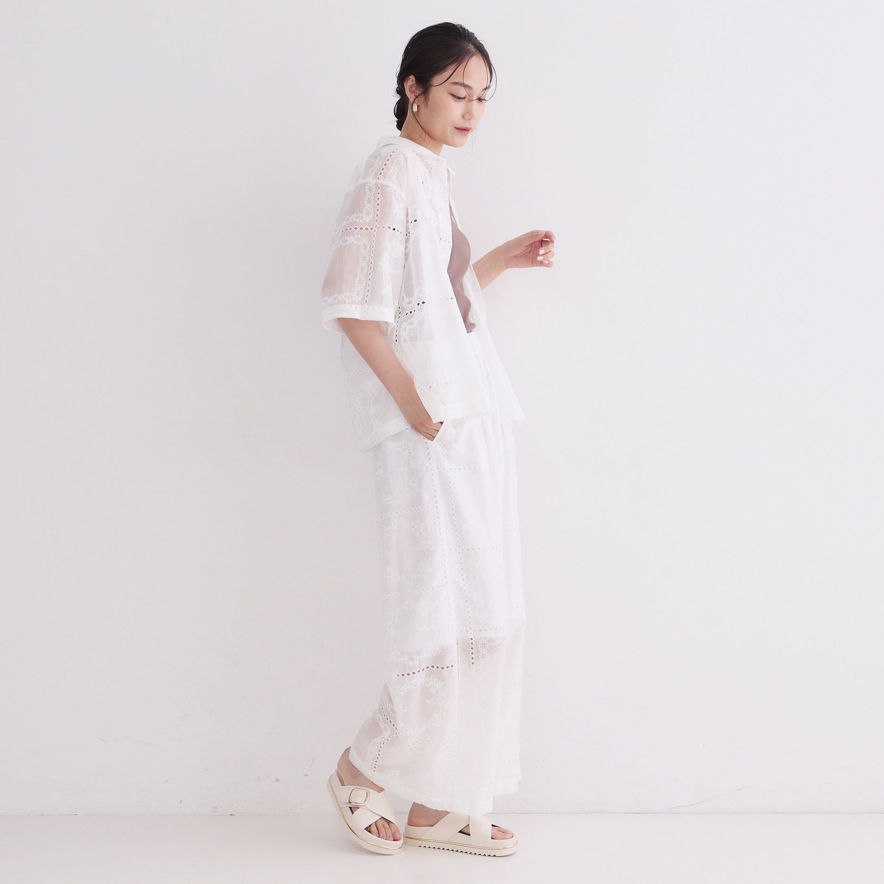 OPAQUE.CLIP「刺繍ハーフスリーブシャツ／セットアップ対応可【洗濯機OK】」|シャツ・ブラウス|