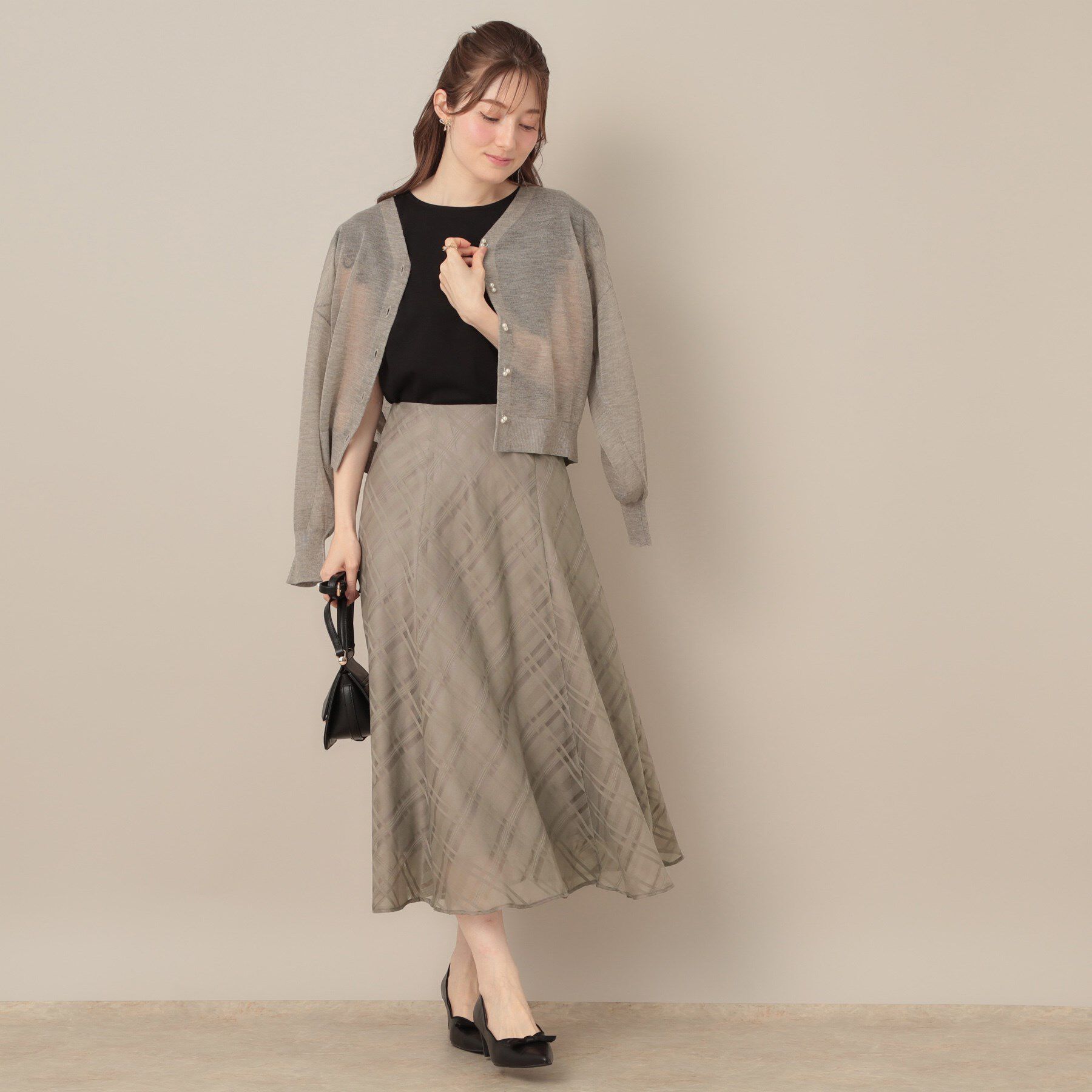Couture broach「【美シルエット・通勤】シアーチェックオーガンジースカート」|スカート|