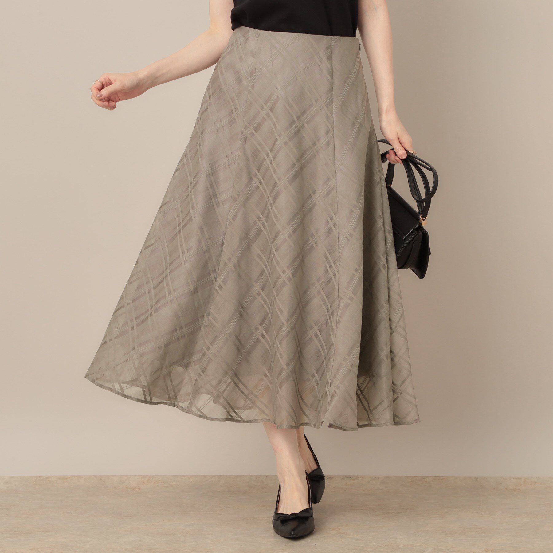 Couture broach「【美シルエット・通勤】シアーチェックオーガンジースカート」|スカート|