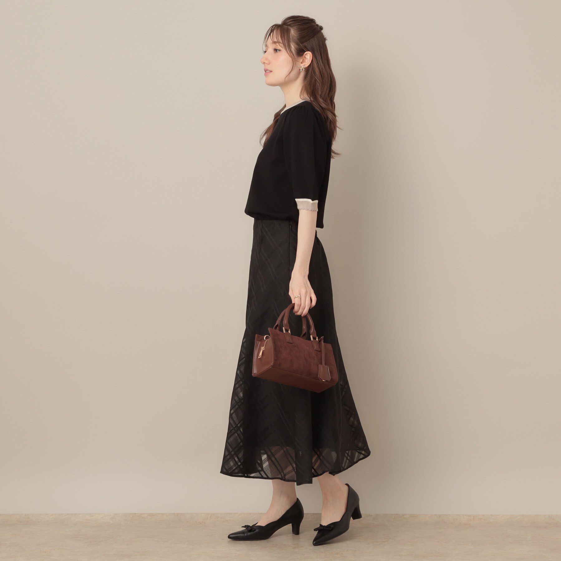 Couture broach「【美シルエット・通勤】シアーチェックオーガンジースカート」|スカート|