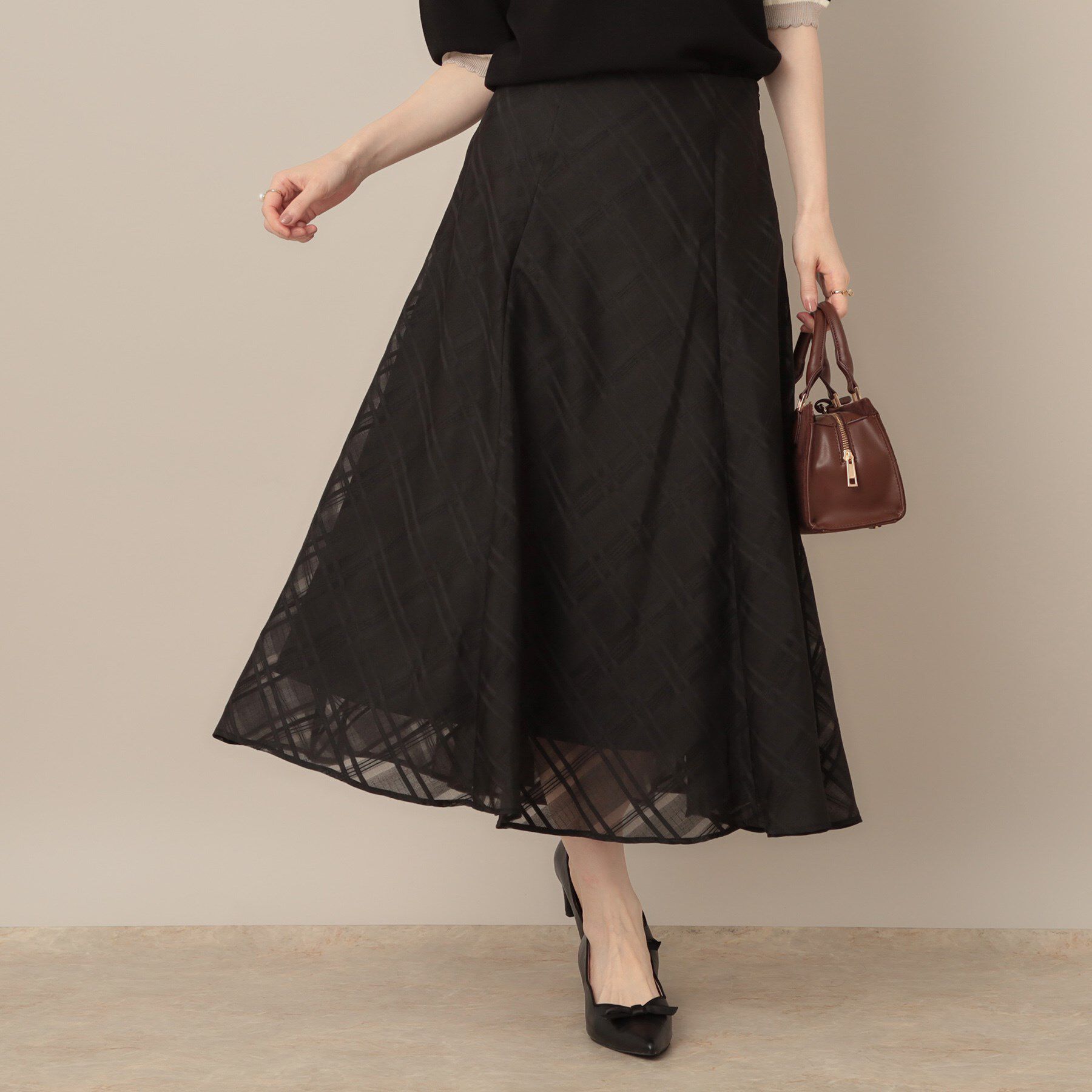 Couture broach「【美シルエット・通勤】シアーチェックオーガンジースカート」|スカート|