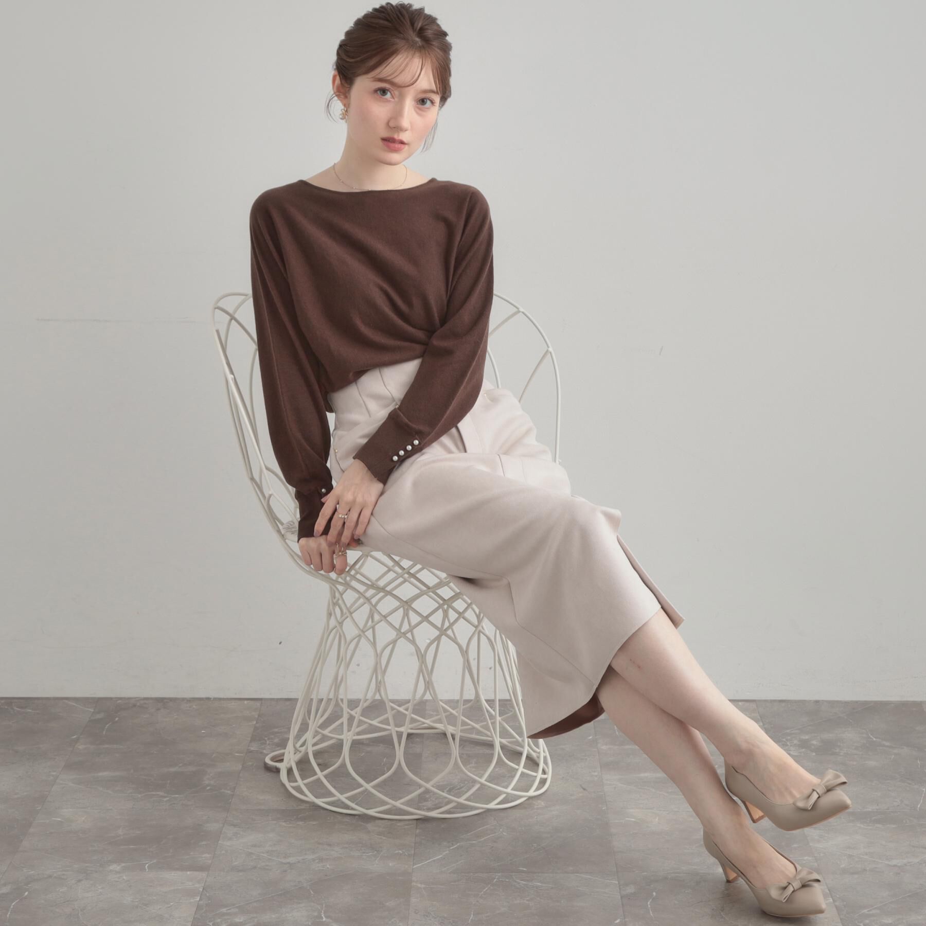 Couture broach「【大人上品・通勤・前後2WAY】バックパール調ドルマンニット」|ニット・セーター|