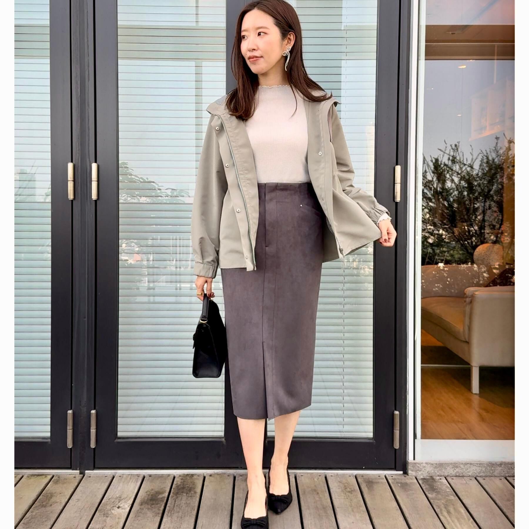 Couture broach「【洗える・ストレッチ・通勤】スエード調ダンボールIラインスカート」|スカート|