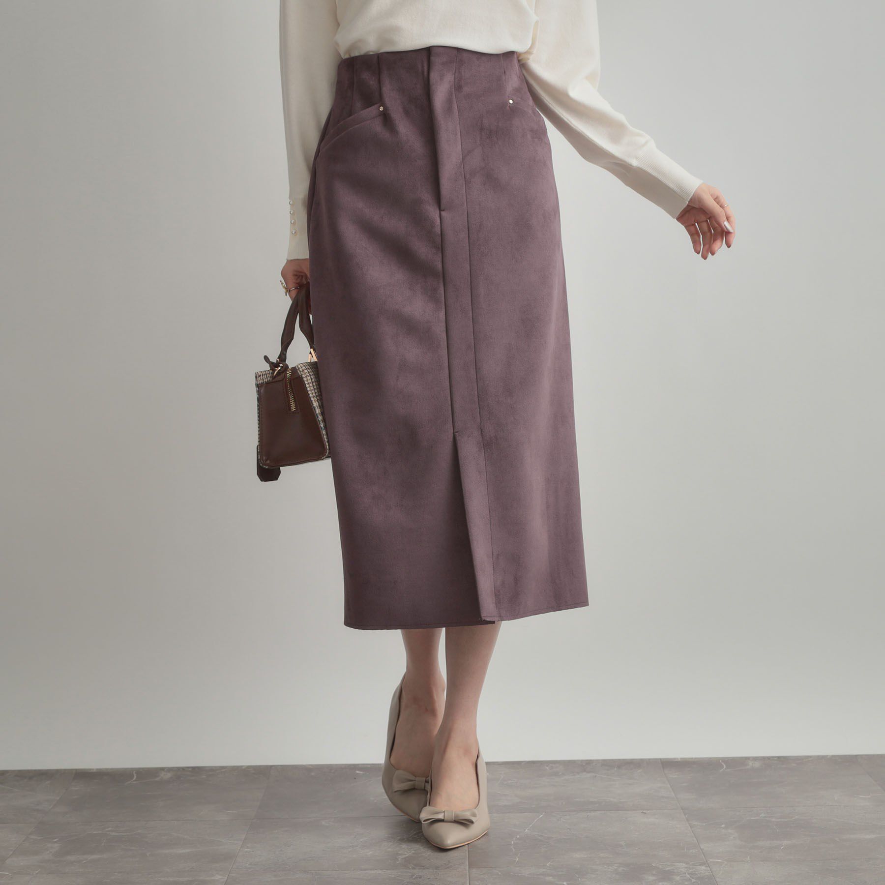 Couture broach「【洗える・ストレッチ・通勤】スエード調ダンボールIラインスカート」|スカート|