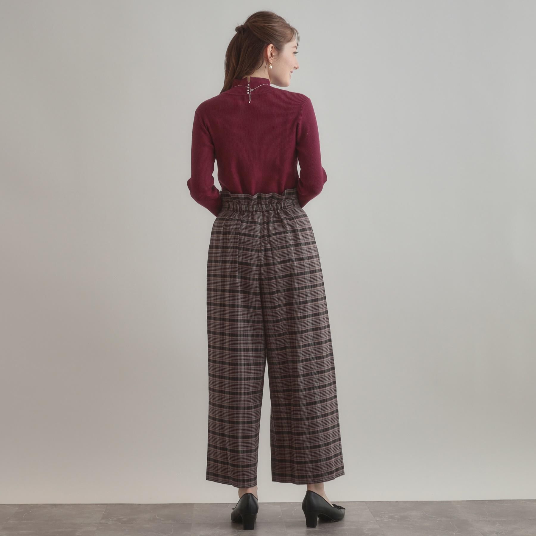 Couture broach「【大人可愛い】起毛先染めチェック柄 スカラウエスト ワイドパンツ」|その他|