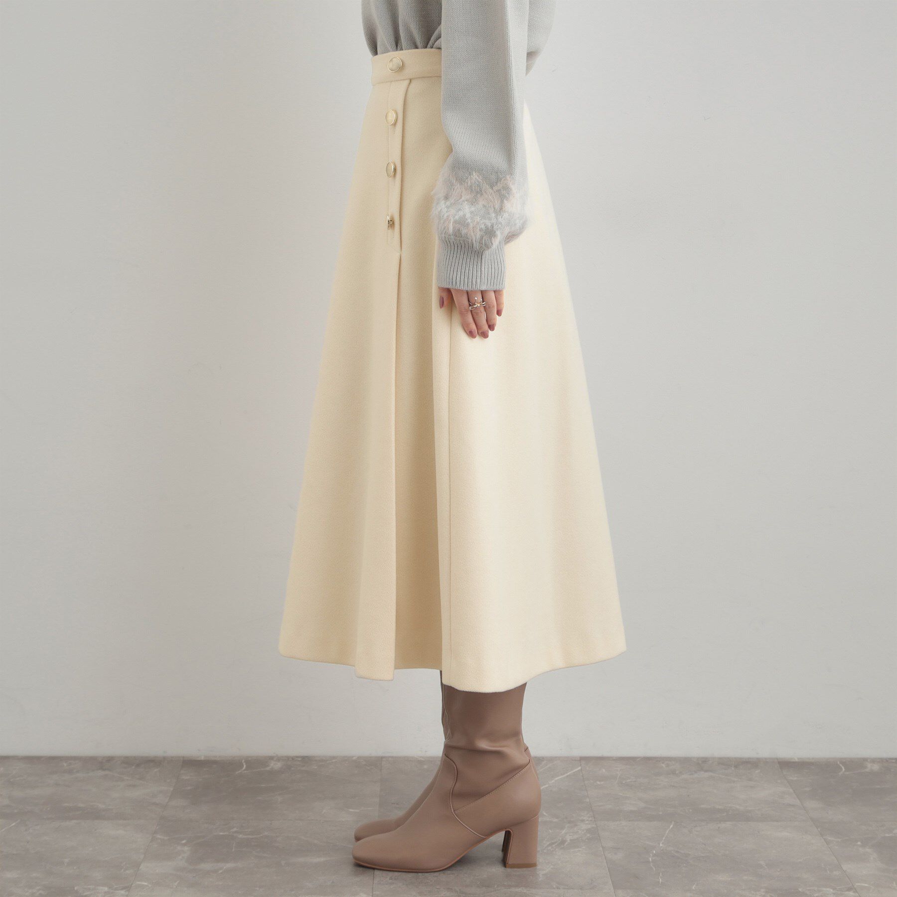 Couture broach「【通勤/金ボタン】フェイクウール ポンチスカート」|スカート|