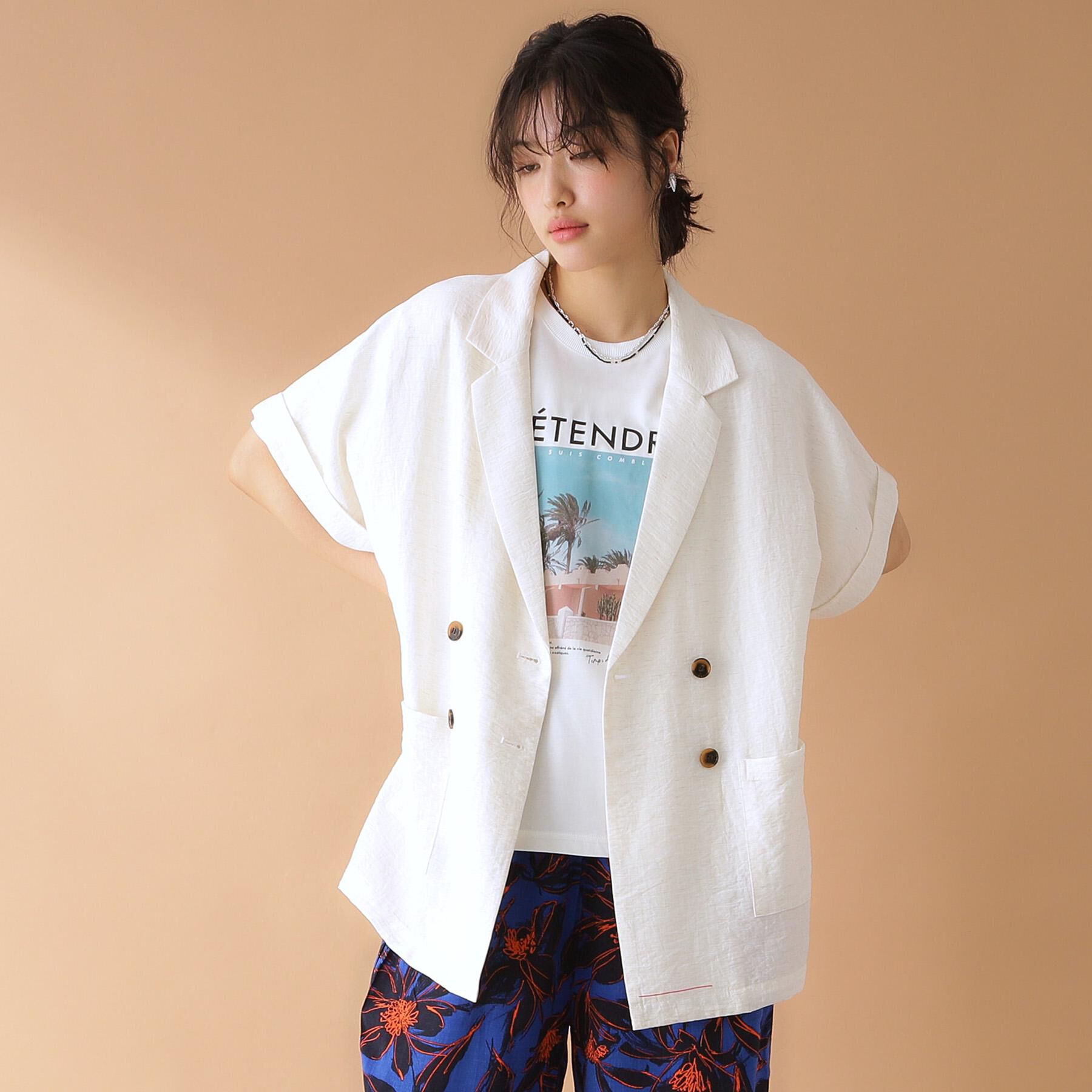 THE SHOP TK「リネン混半袖テーラージャケット【洗える/セットアップ可】」|テーラードジャケット|