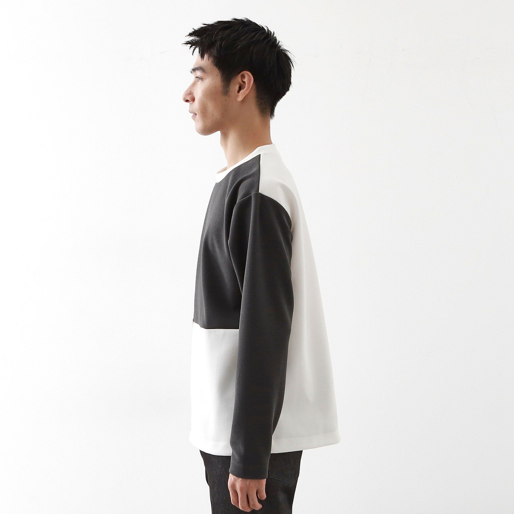 THE SHOP TK「【一枚で着映える】パターンブロッキング長袖Tシャツ 洗濯機OK」|Tシャツ・カットソー|