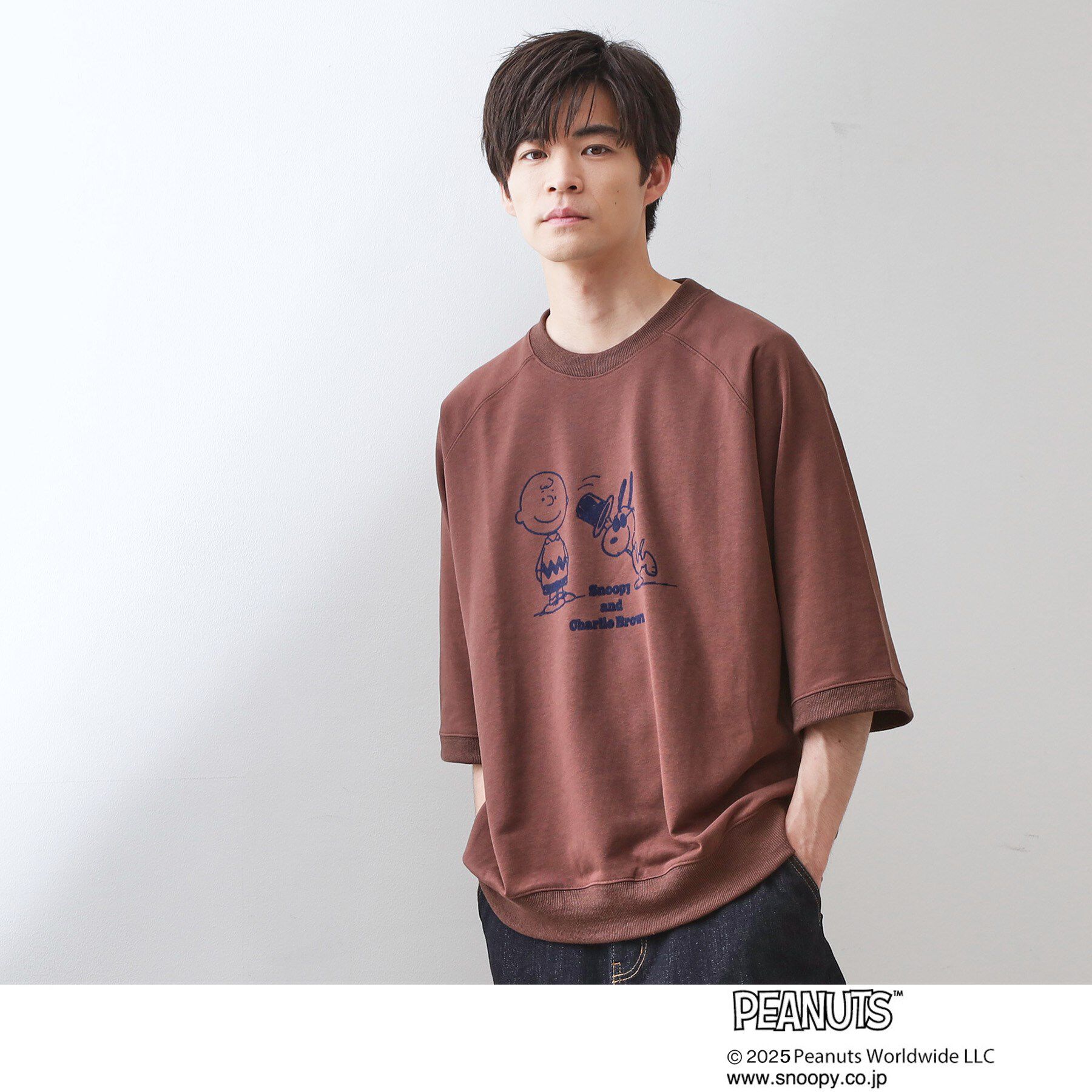 THE SHOP TK「Peanuts スヌーピー 6分袖裏毛スウェット」|Tシャツ・カットソー|