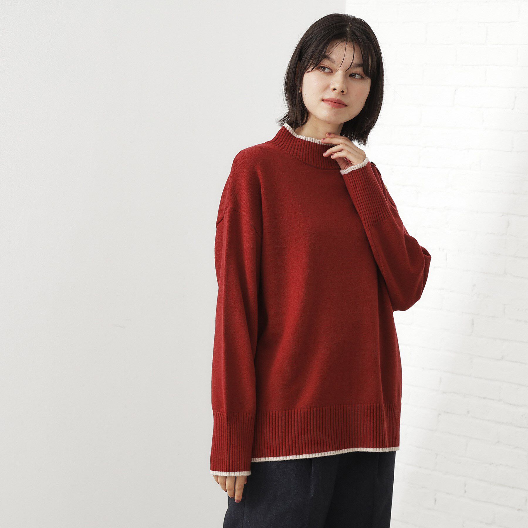 THE SHOP TK「【インしないで着られる】金ボタン ハイネックニット/毛玉になりにくい/静電気防止/洗濯機OK」|ニット・セーター|