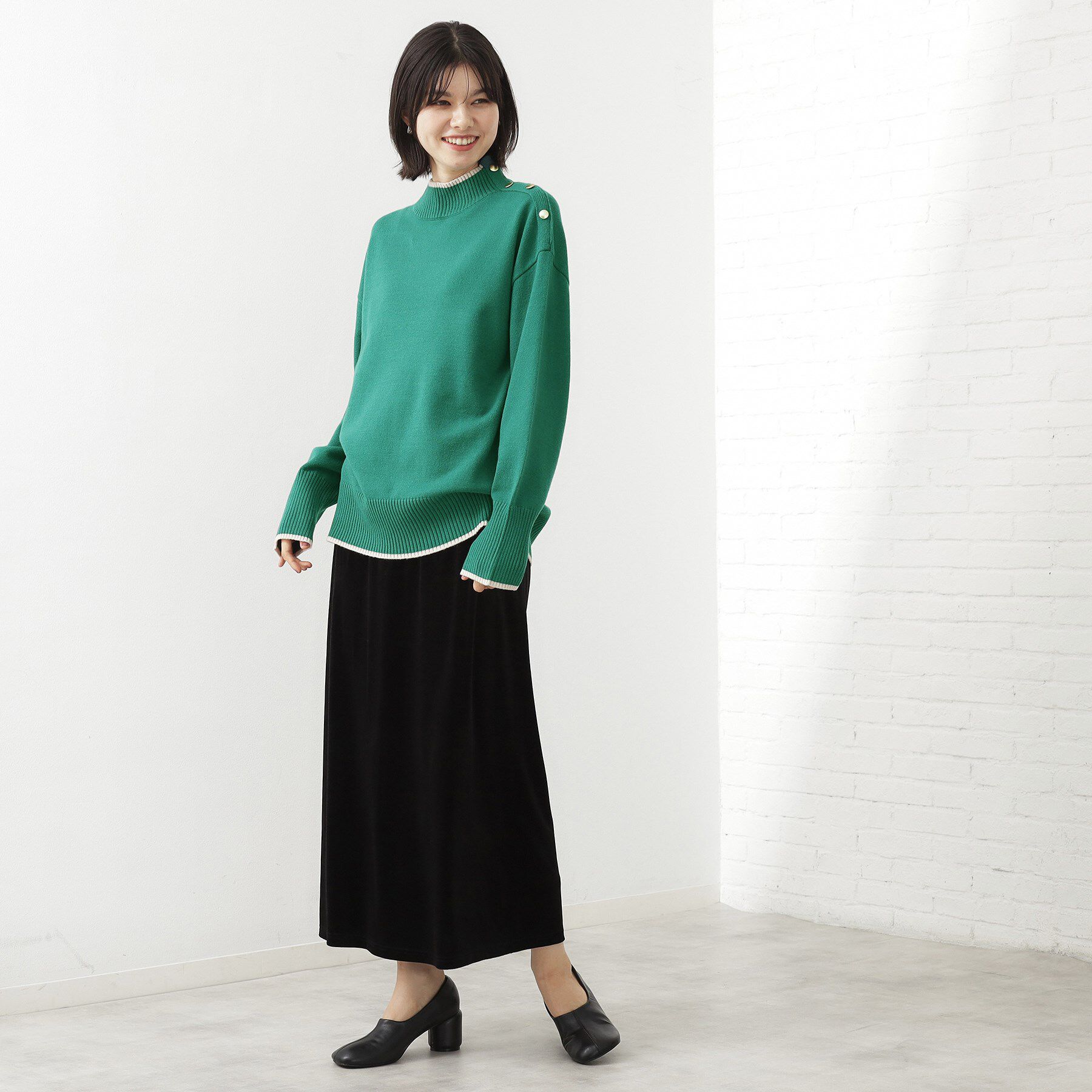 THE SHOP TK「【インしないで着られる】金ボタン ハイネックニット/毛玉になりにくい/静電気防止/洗濯機OK」|ニット・セーター|