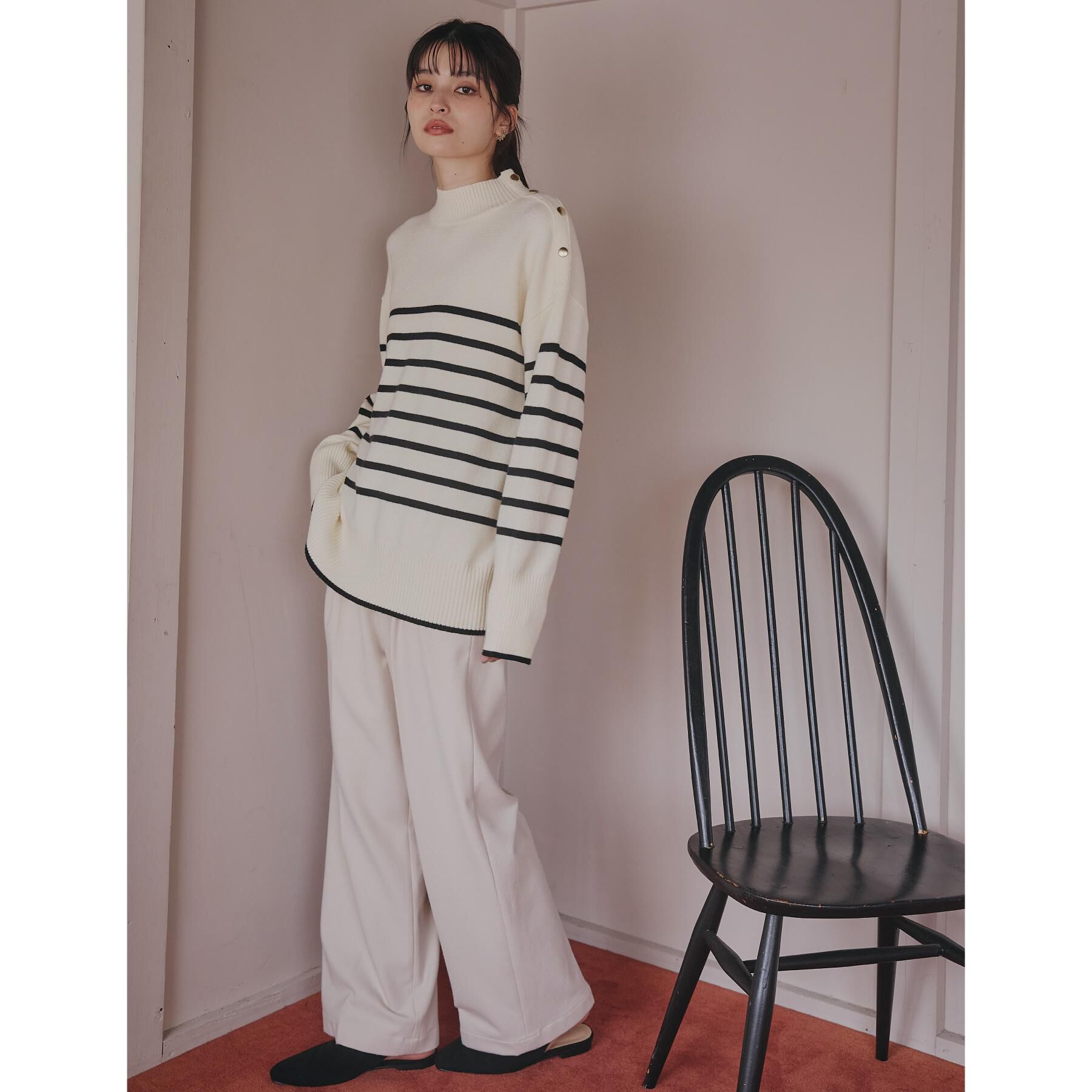 THE SHOP TK「【インしないで着られる】金ボタン ハイネックニット/毛玉になりにくい/静電気防止/洗濯機OK」|ニット・セーター|