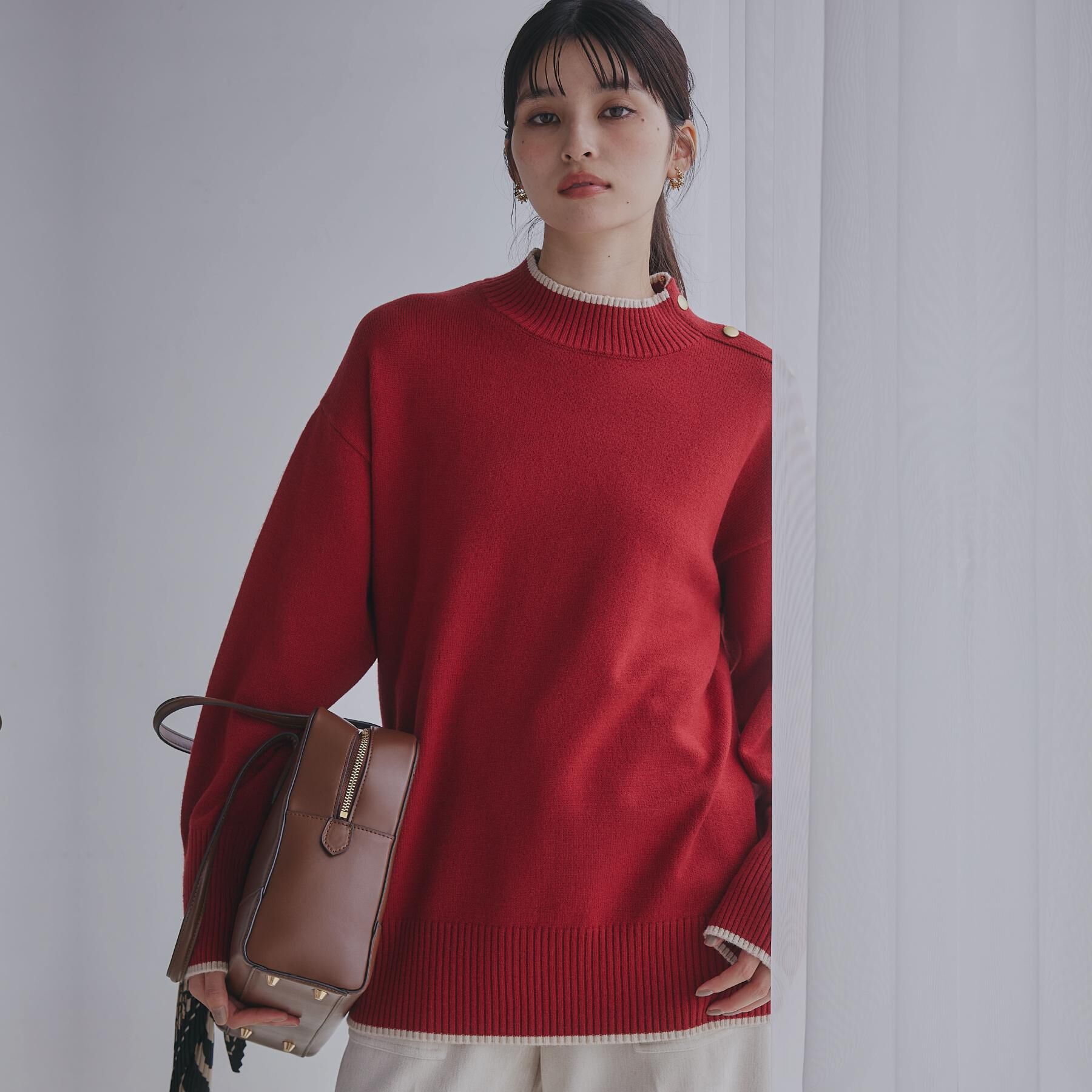 THE SHOP TK「【インしないで着られる】金ボタン ハイネックニット/毛玉になりにくい/静電気防止/洗濯機OK」|ニット・セーター|