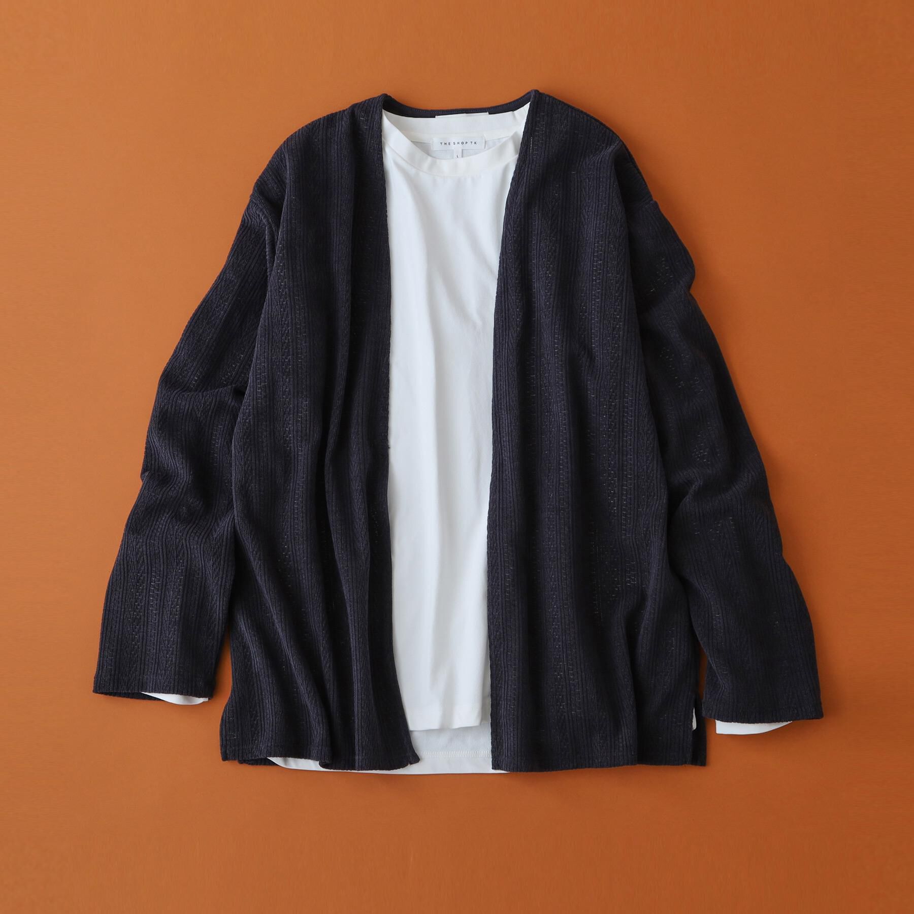 THE SHOP TK「【セットでお買い得！】モールニットカーディガン＋長袖Tシャツ　洗濯機OK/吸水速乾・毛玉になりにくい」|カーディガン|