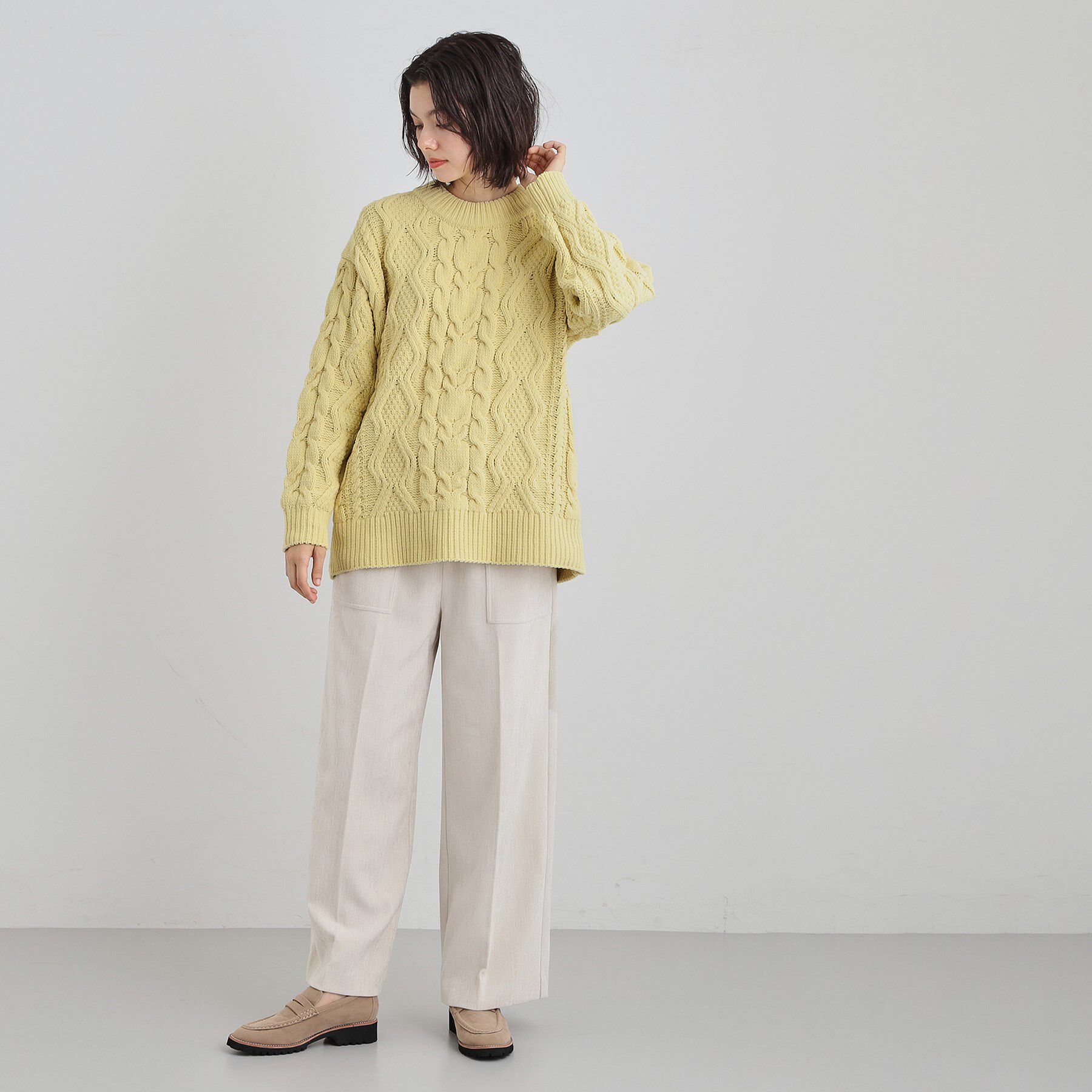 THE SHOP TK「【洗える】冬のコーデを盛り上げる マットモール ケーブルニット」|ニット・セーター|