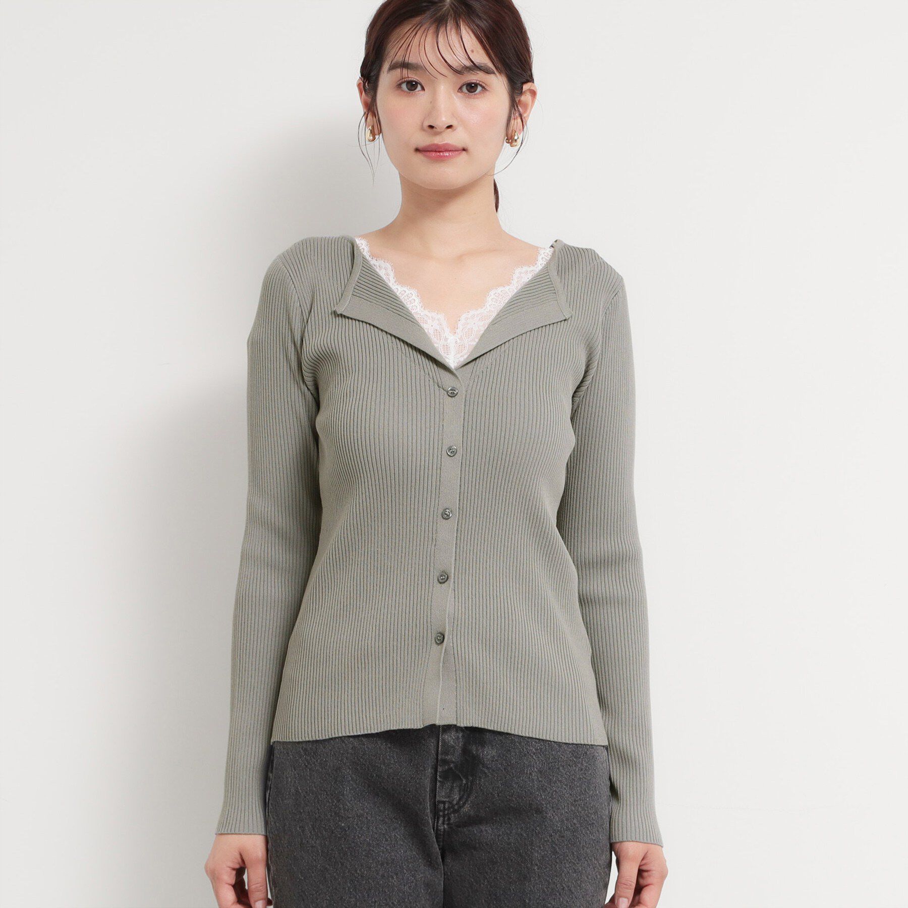 THE SHOP TK「レースレイヤードリブニット」|ニット・セーター|