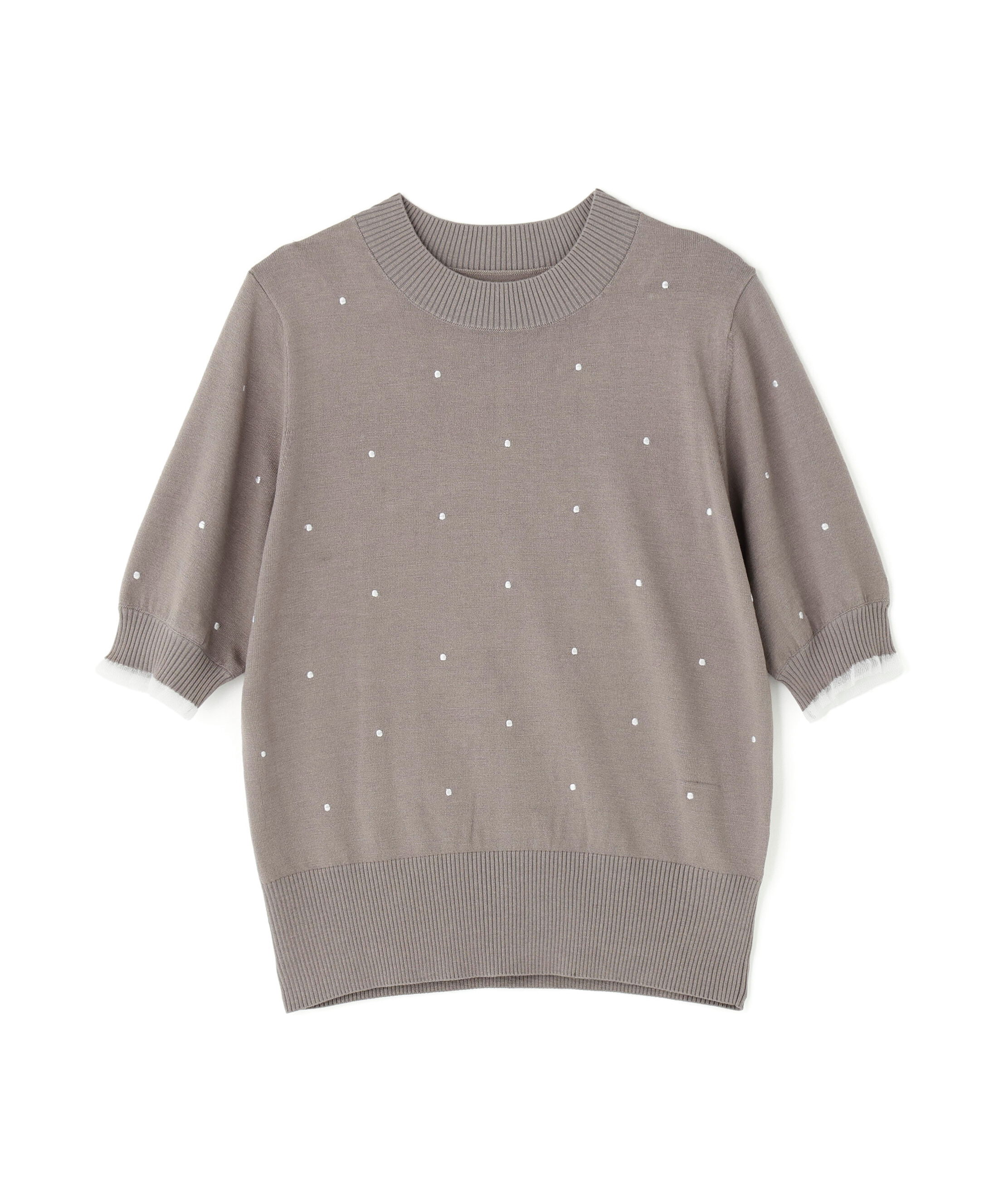  「ドット刺繍ハーフスリーブニット」|ニット・セーター|
