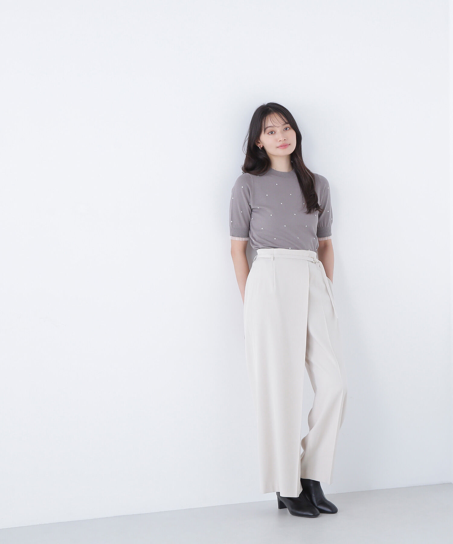  「ドット刺繍ハーフスリーブニット」|ニット・セーター|