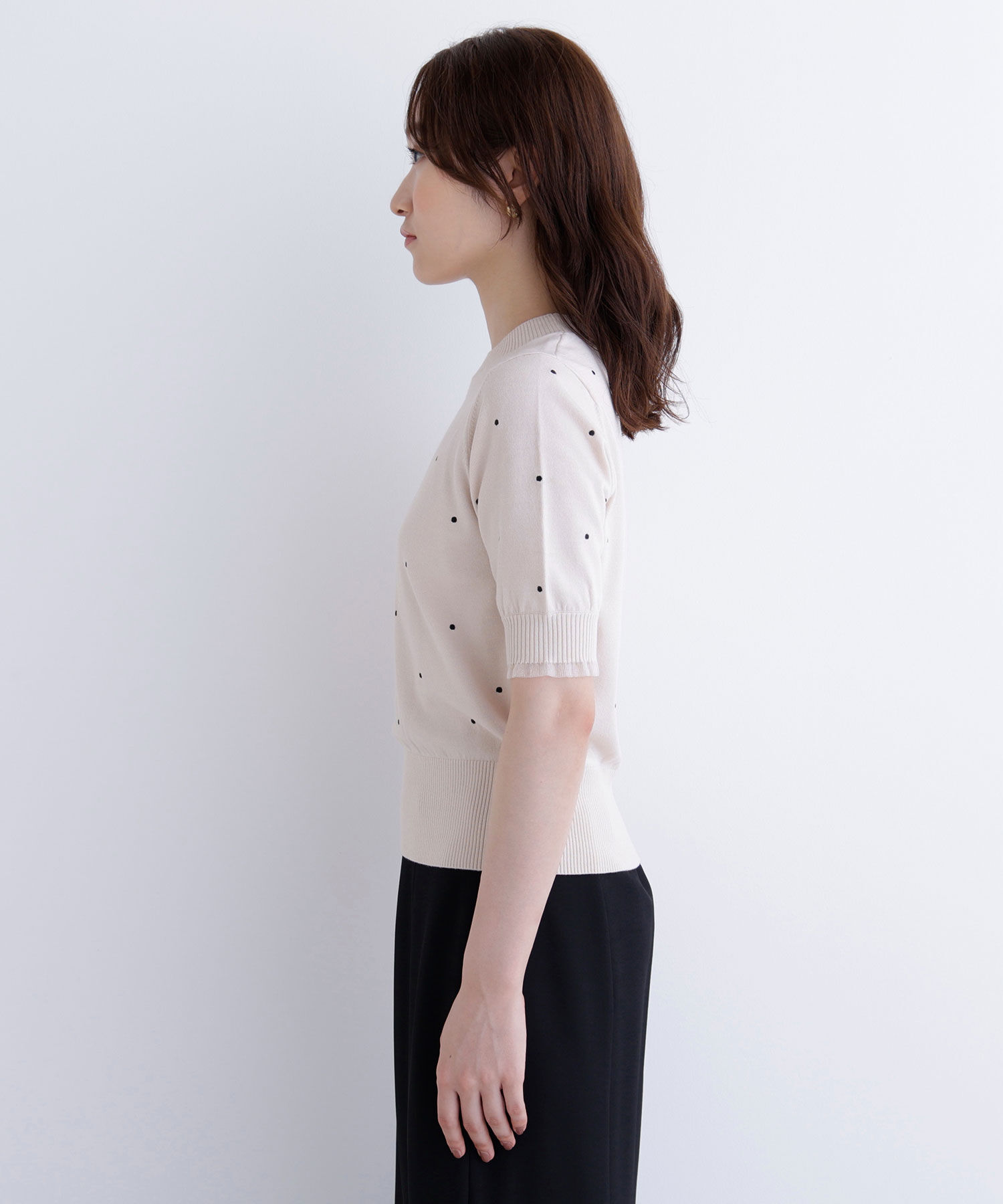  「ドット刺繍ハーフスリーブニット」|ニット・セーター|