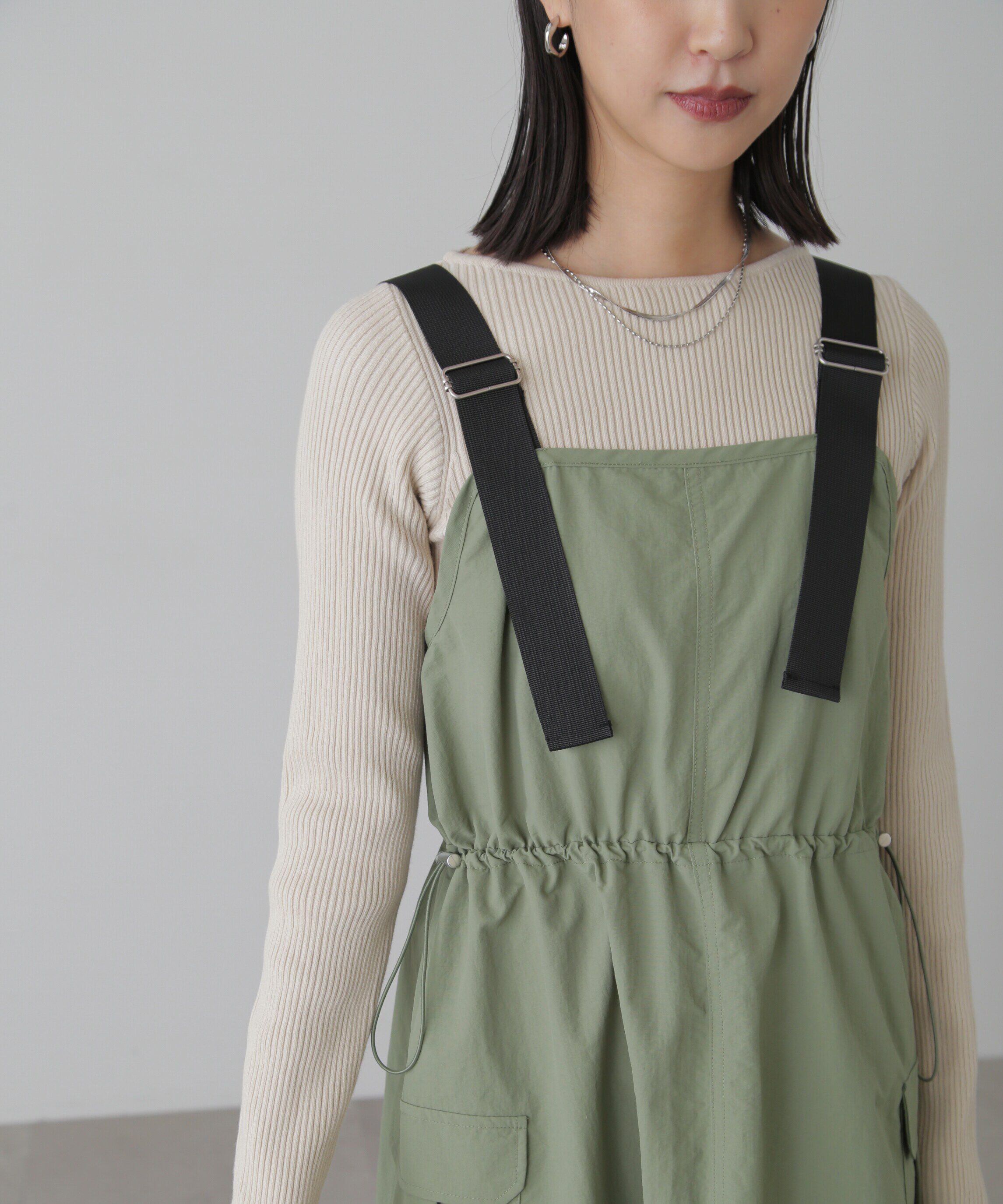  「ウエストドロストナイロンジャンパースカート」|ワンピース|