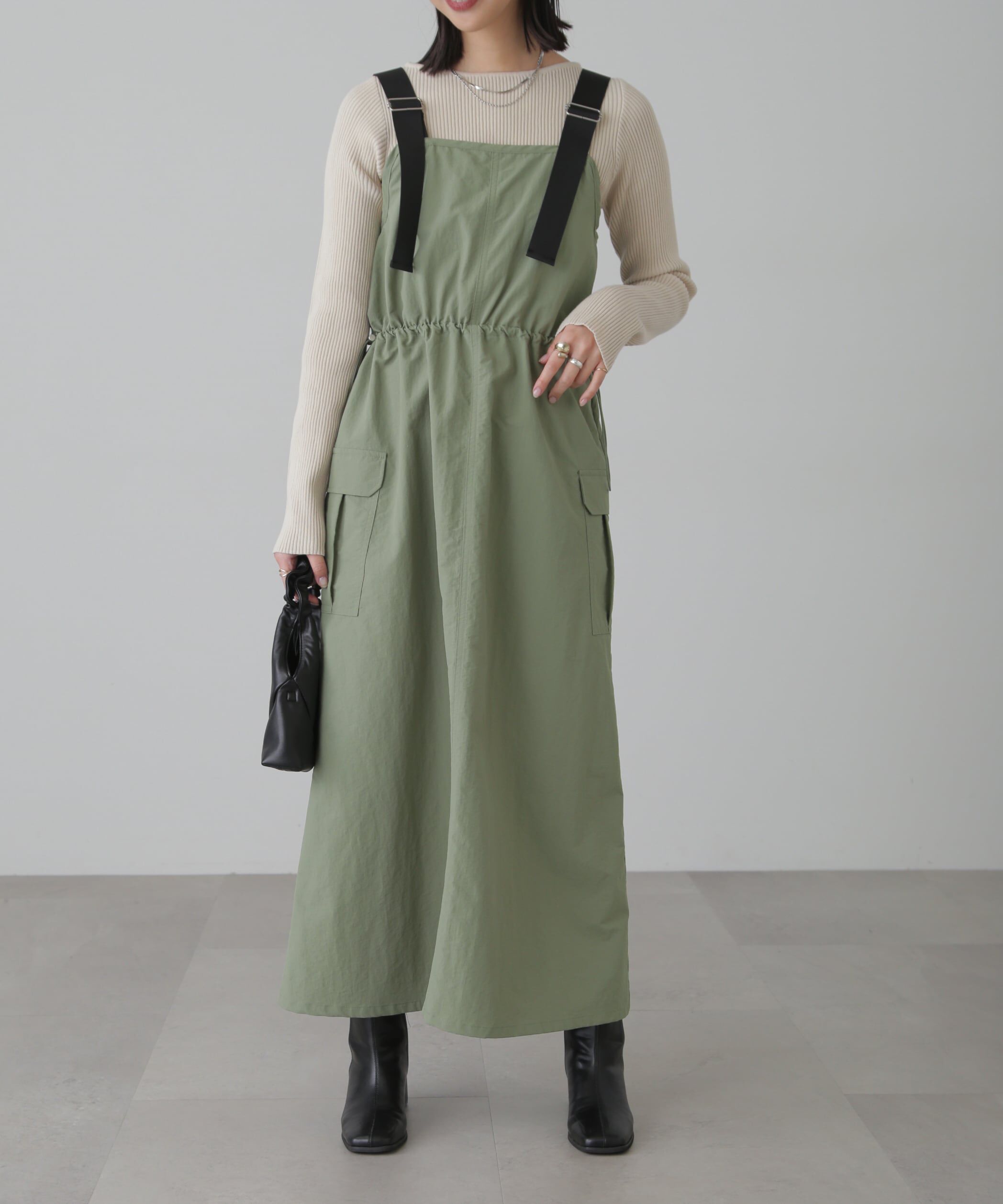  「ウエストドロストナイロンジャンパースカート」|ワンピース|