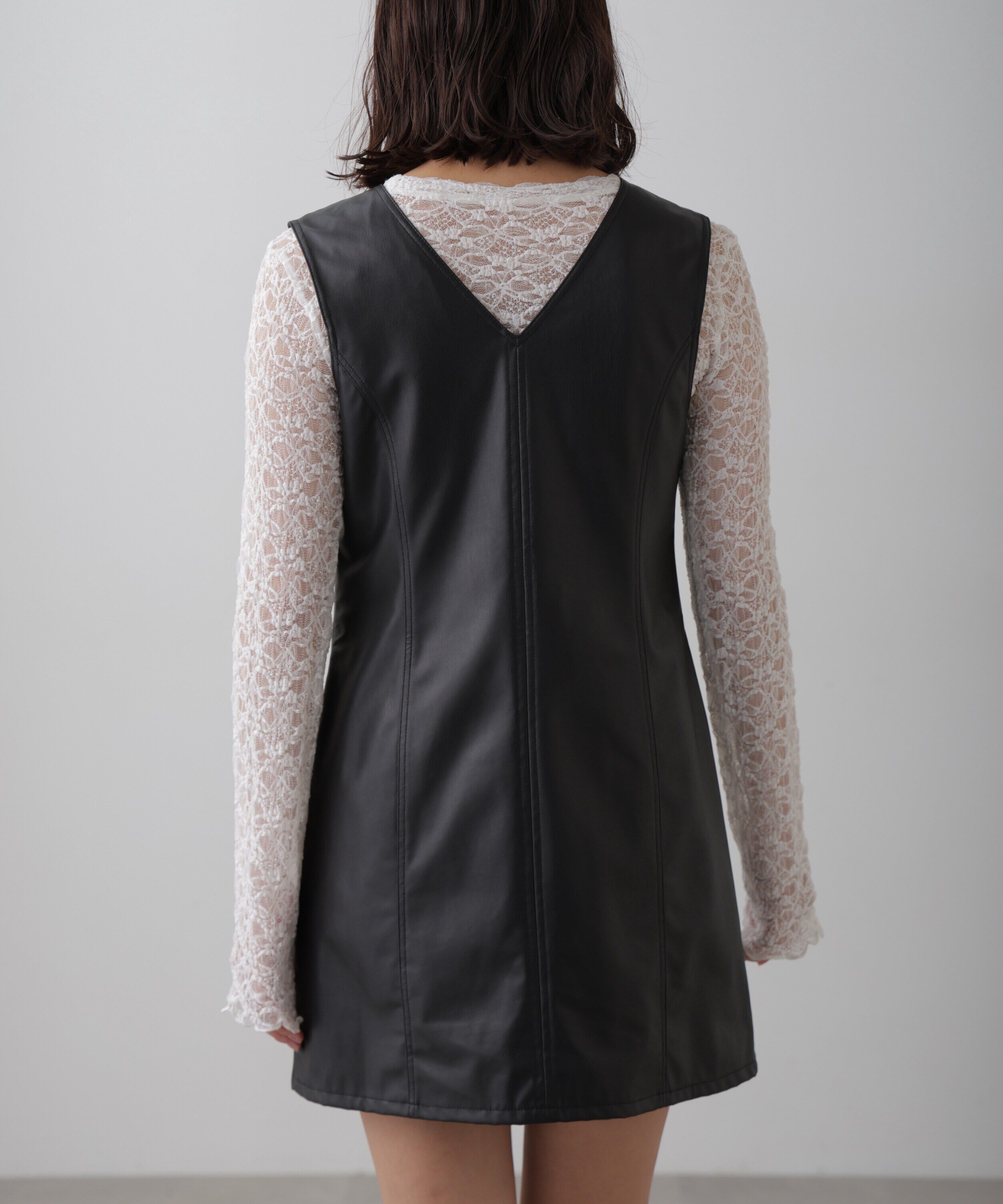  「フロントジップ合皮ミニジャンスカ」|ワンピース|