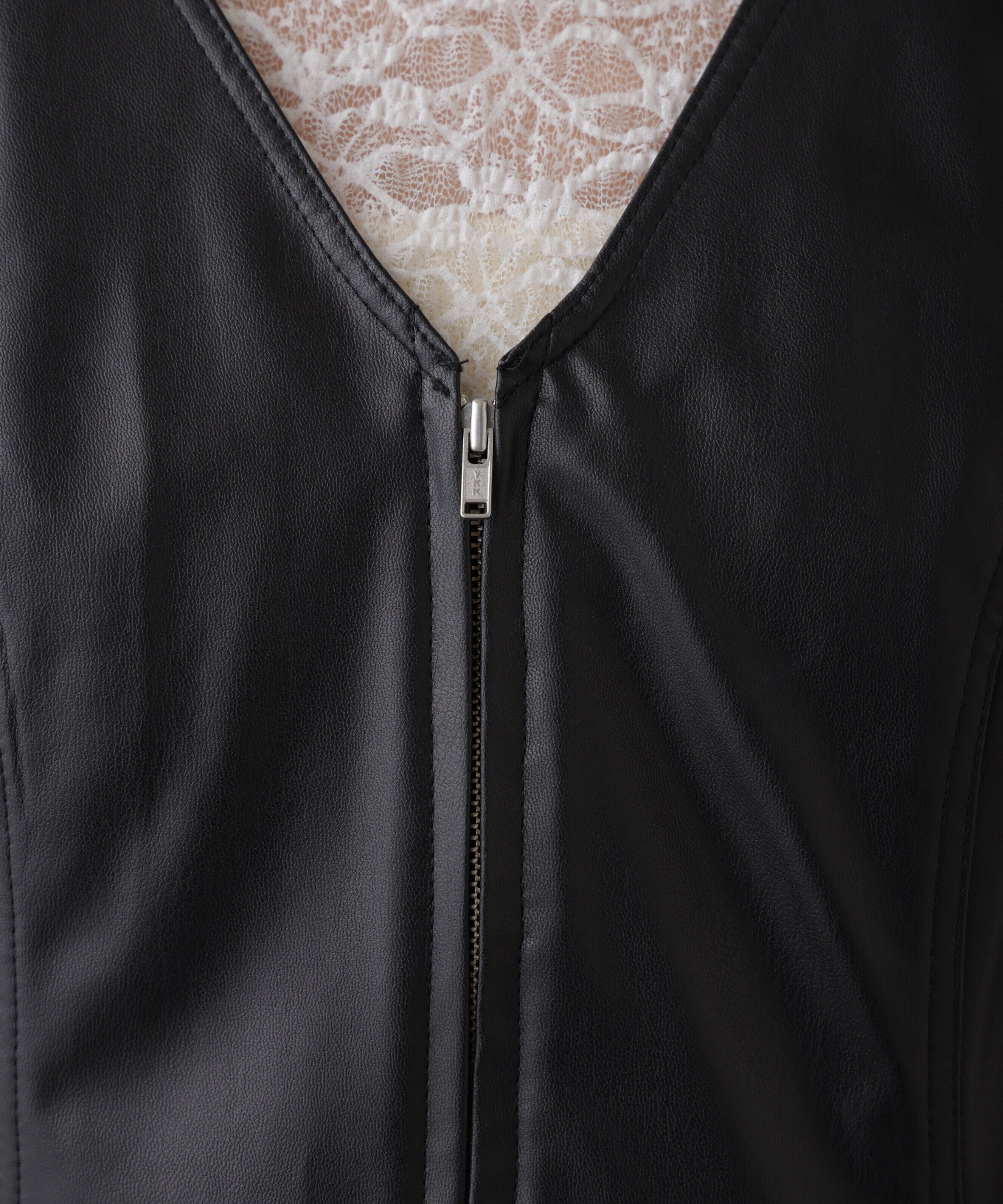  「フロントジップ合皮ミニジャンスカ」|ワンピース|