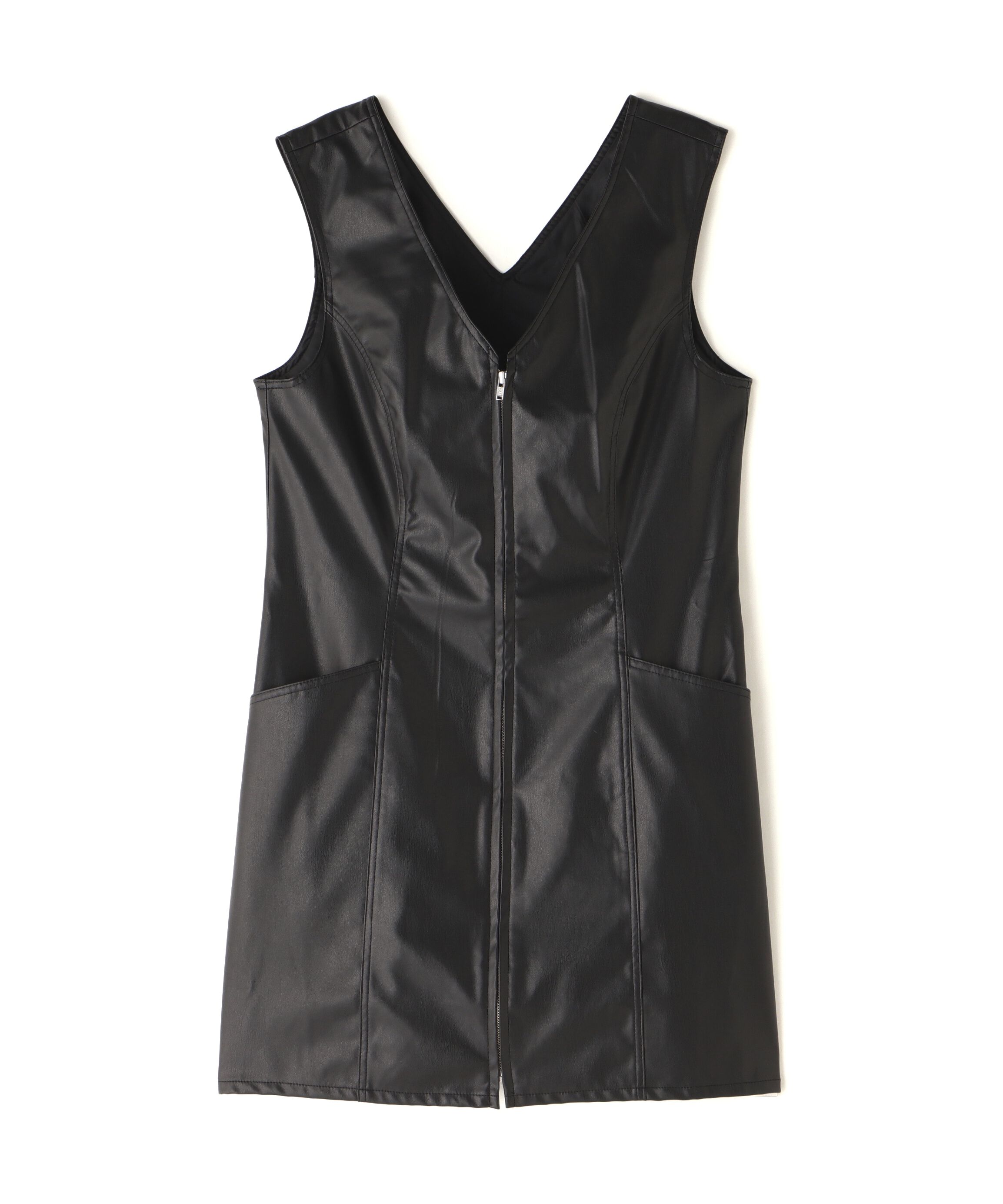  「フロントジップ合皮ミニジャンスカ」|ワンピース|