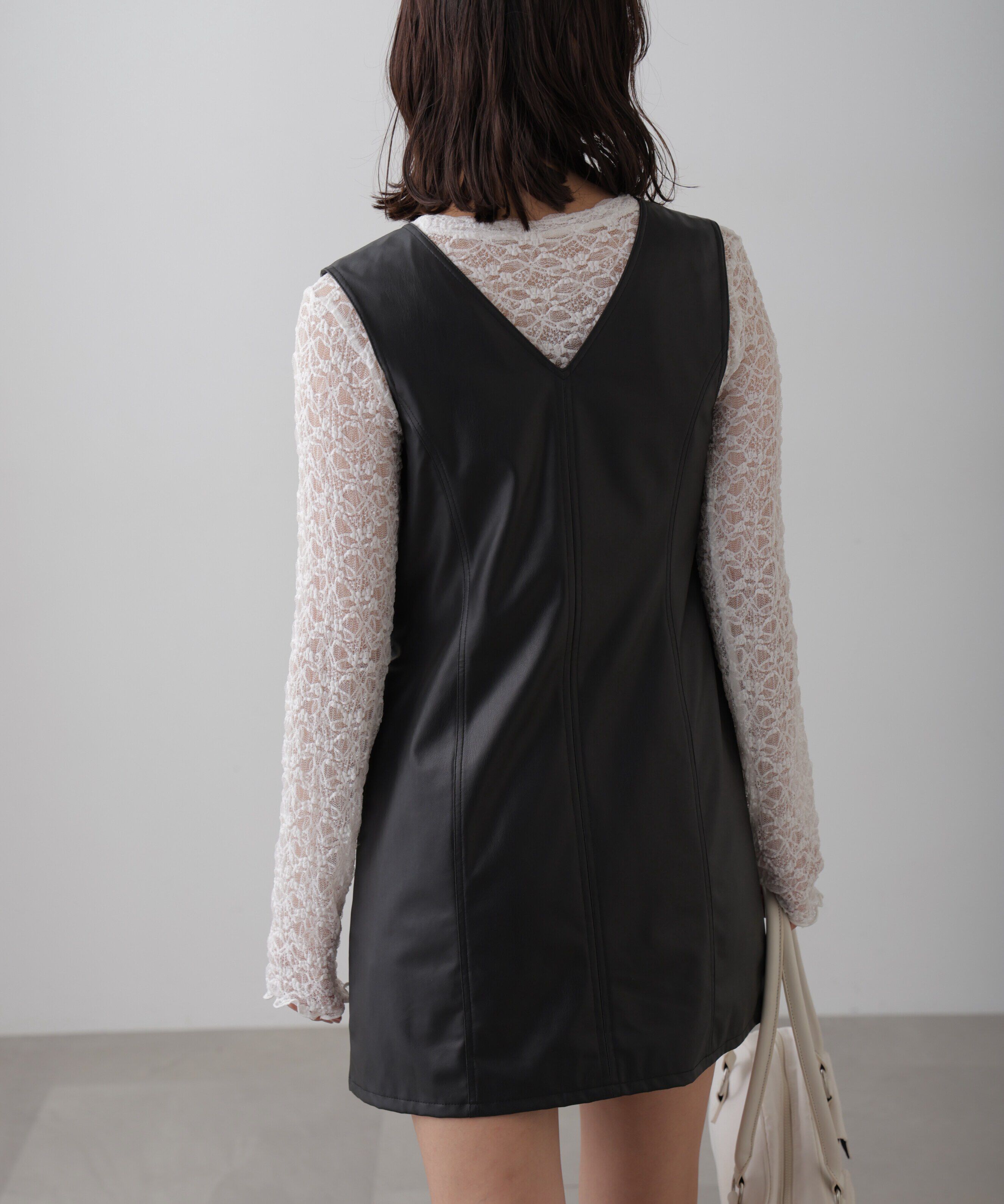  「フロントジップ合皮ミニジャンスカ」|ワンピース|