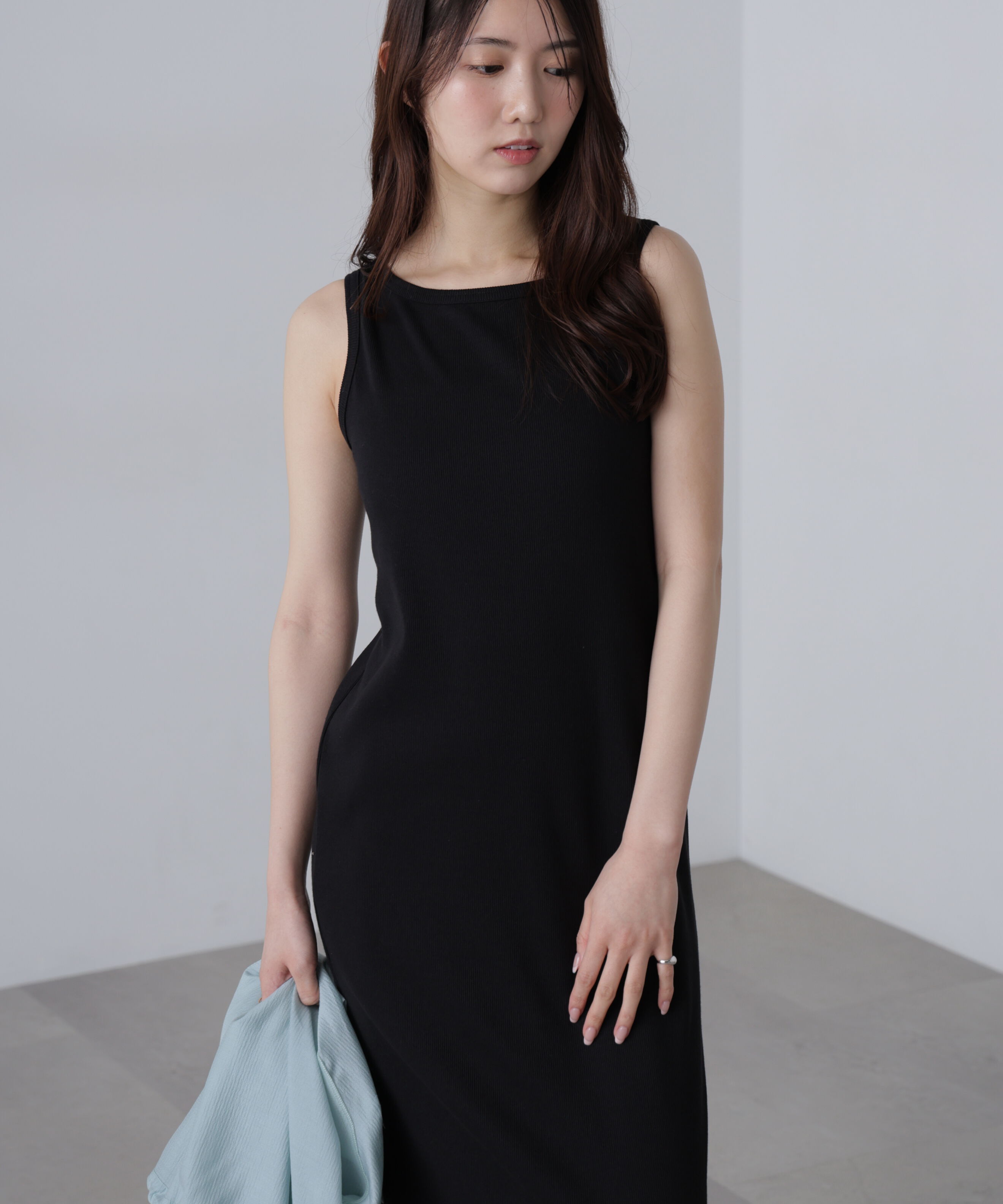  「ボートネックリブタンクトップワンピース」|ワンピース|