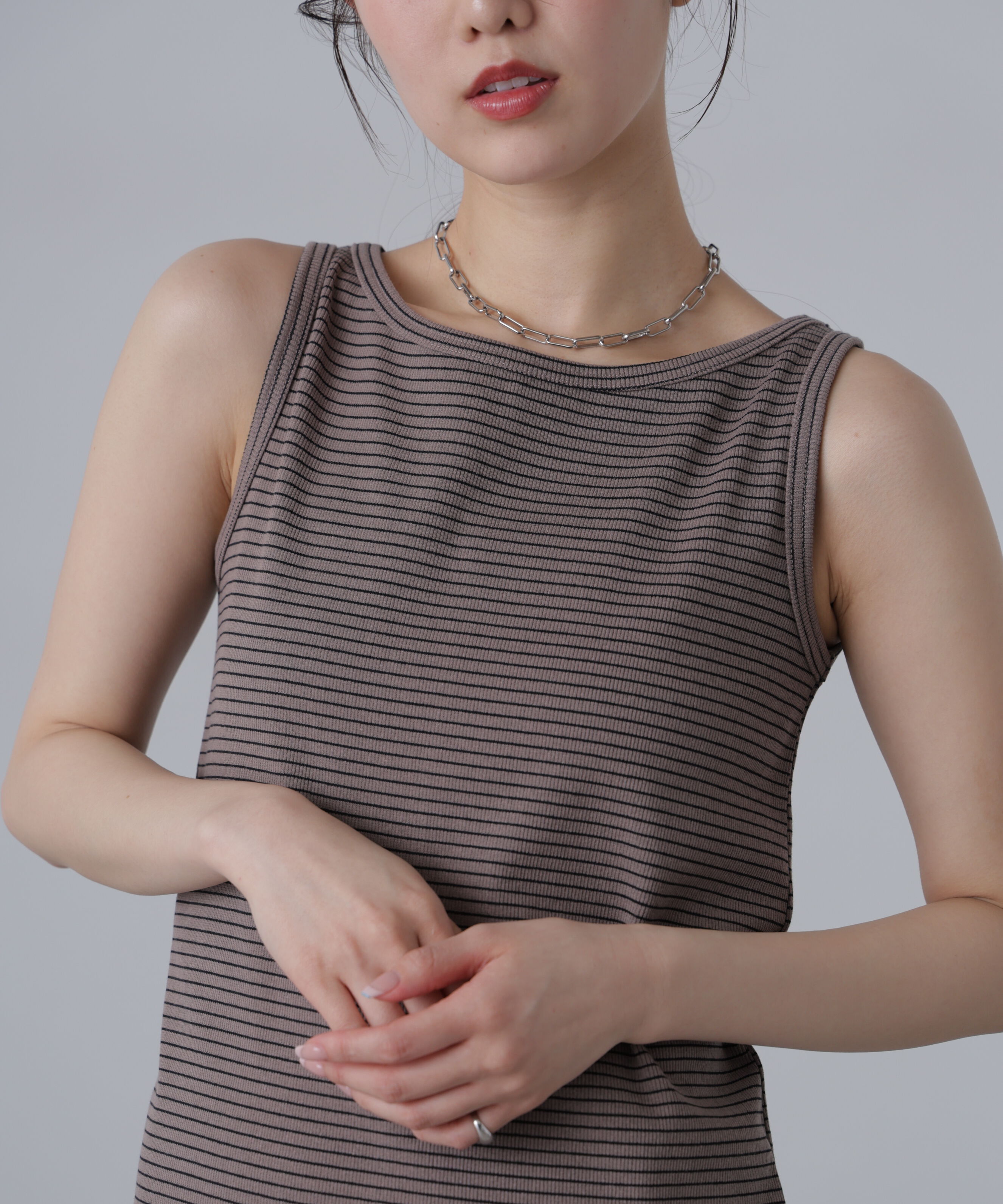  「ボートネックリブタンクトップワンピース」|ワンピース|