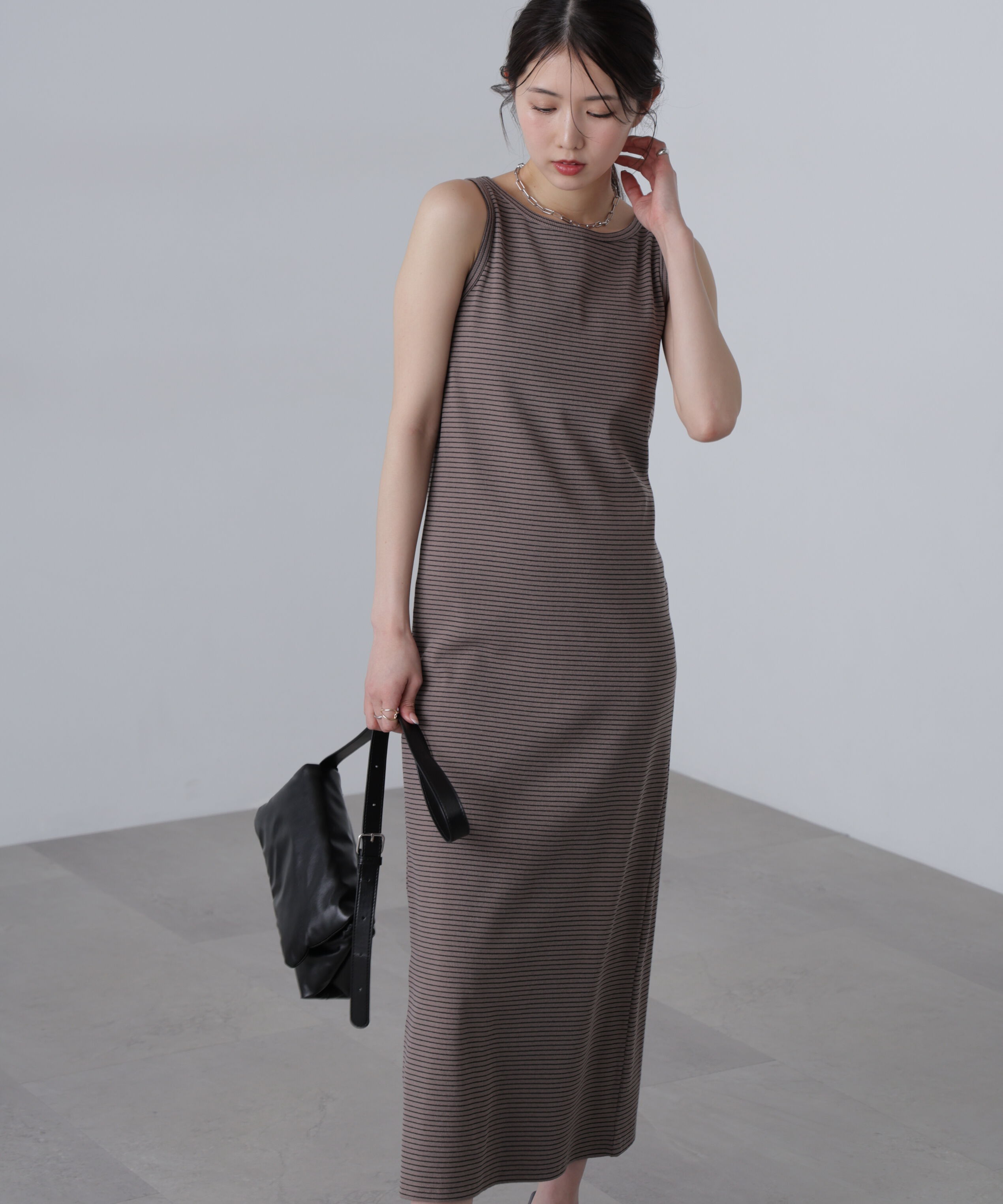  「ボートネックリブタンクトップワンピース」|ワンピース|