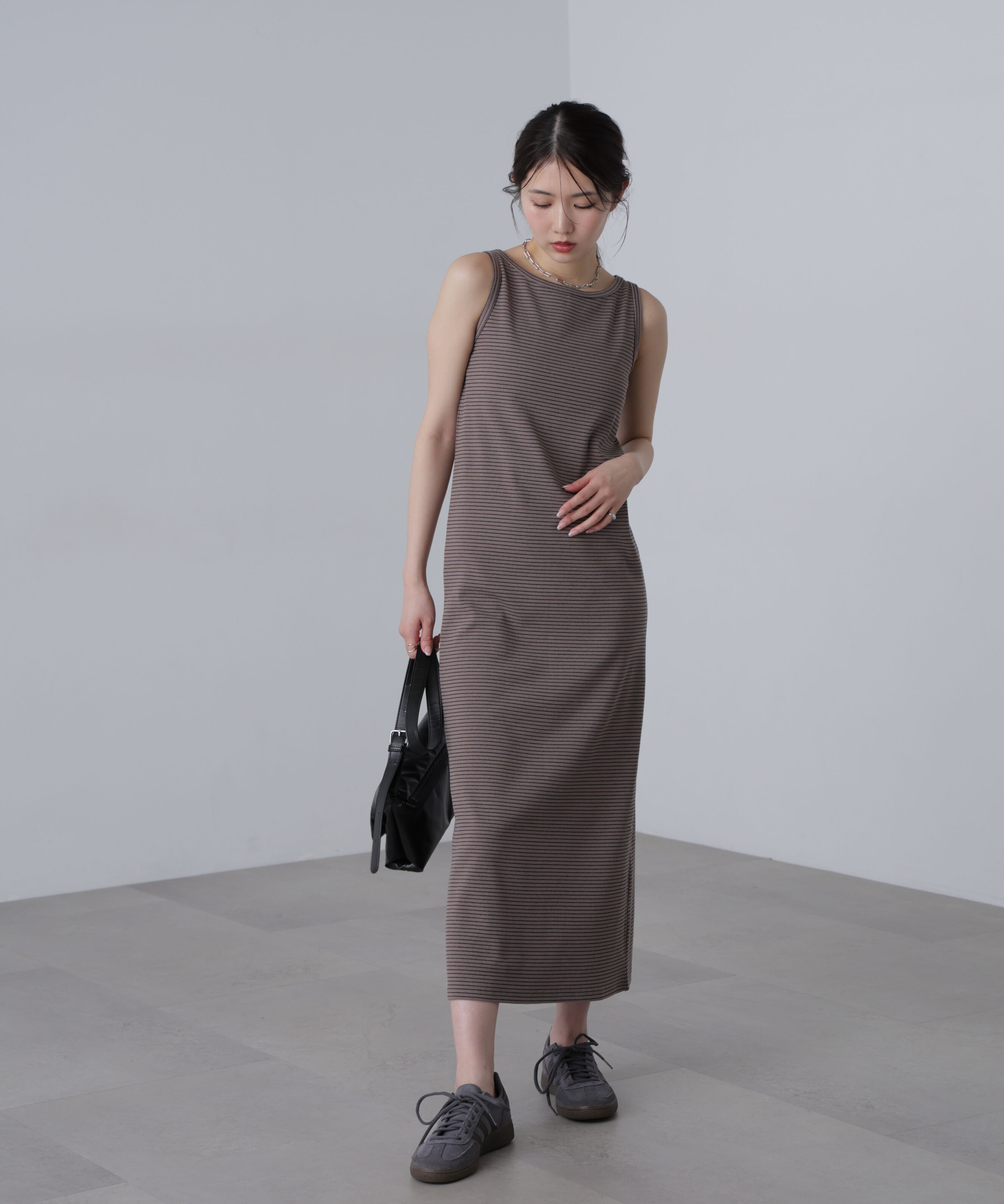  「ボートネックリブタンクトップワンピース」|ワンピース|