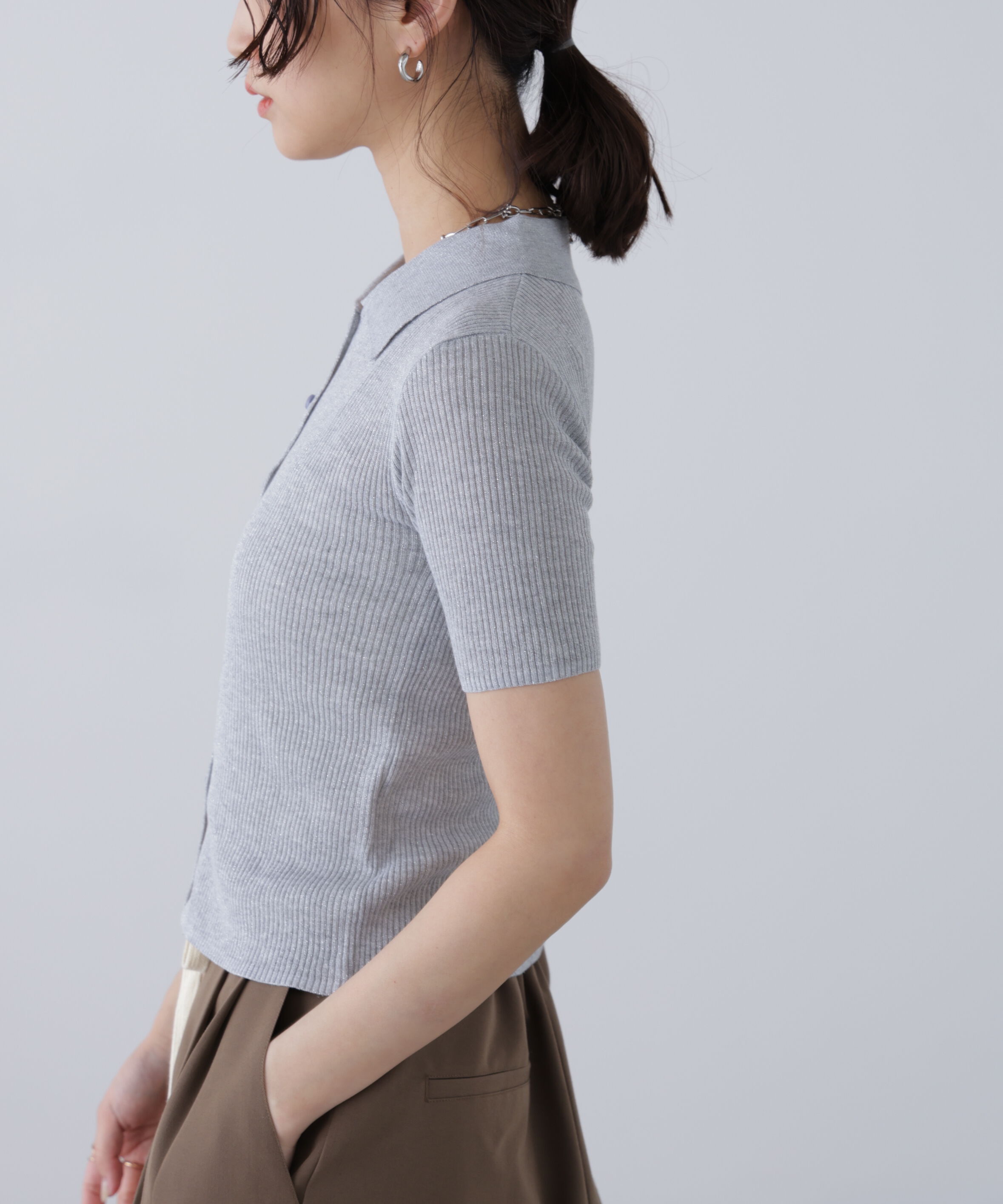  「衿付きラメニットカーディガン」|ニット・セーター|