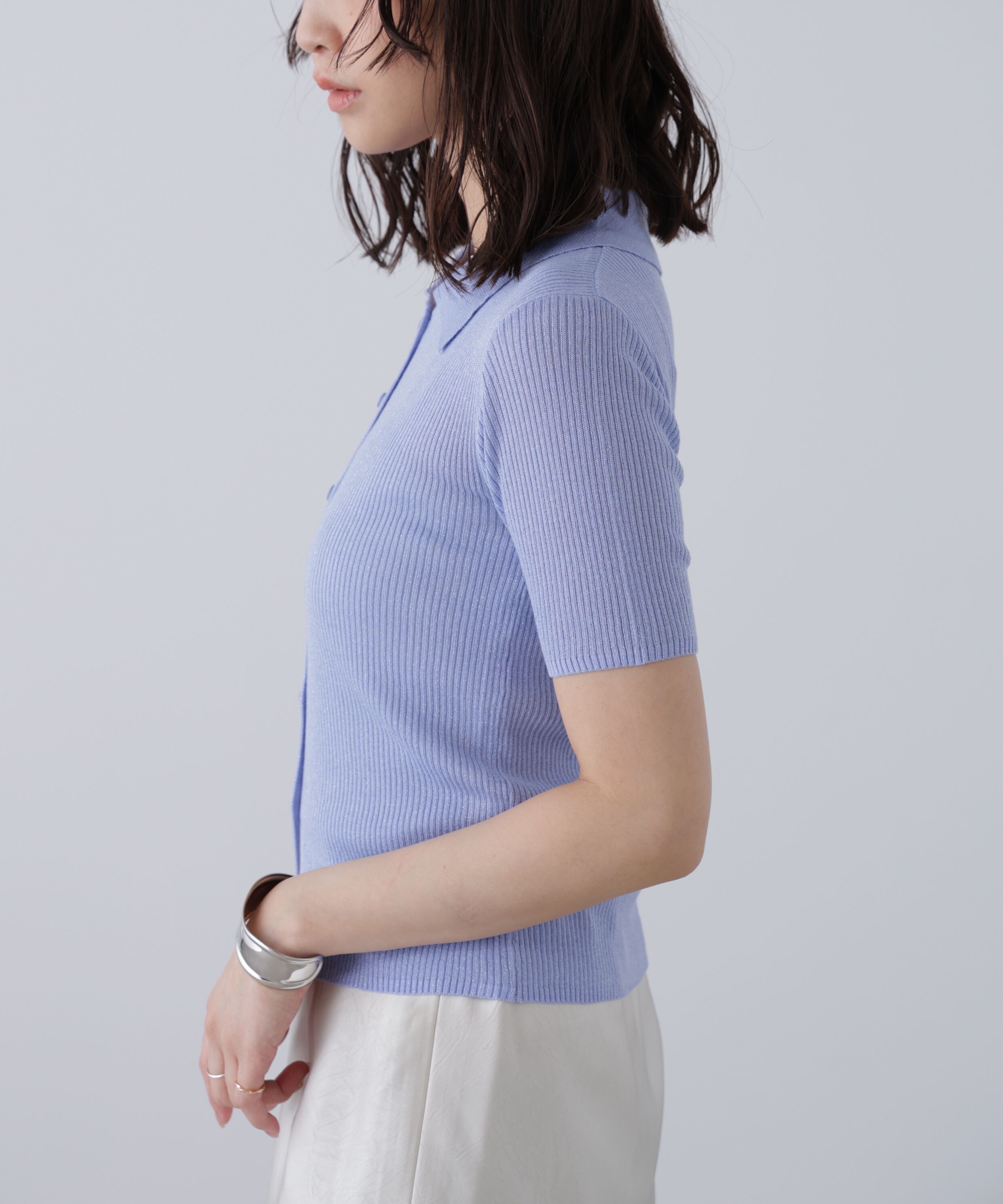  「衿付きラメニットカーディガン」|ニット・セーター|