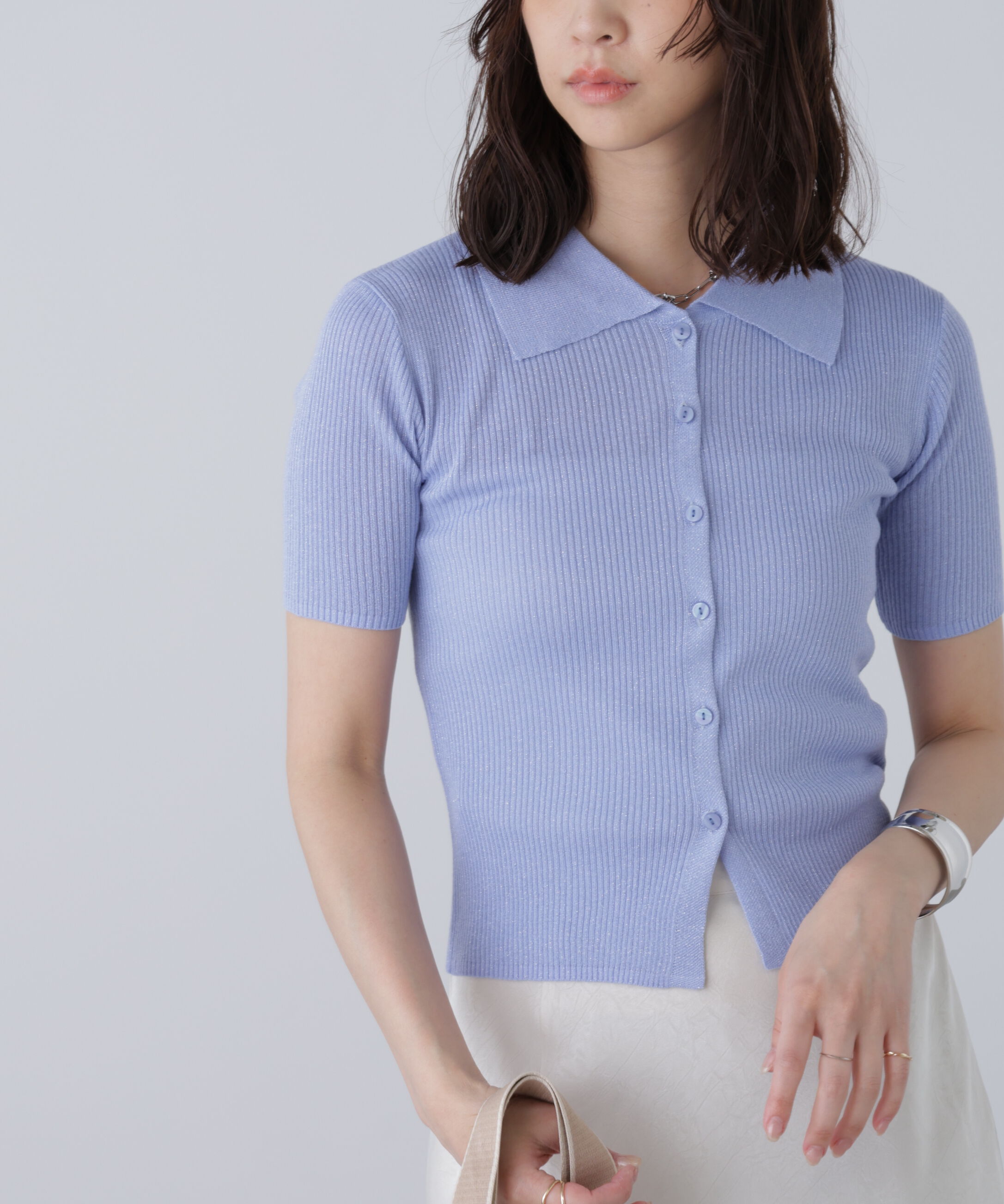  「衿付きラメニットカーディガン」|ニット・セーター|