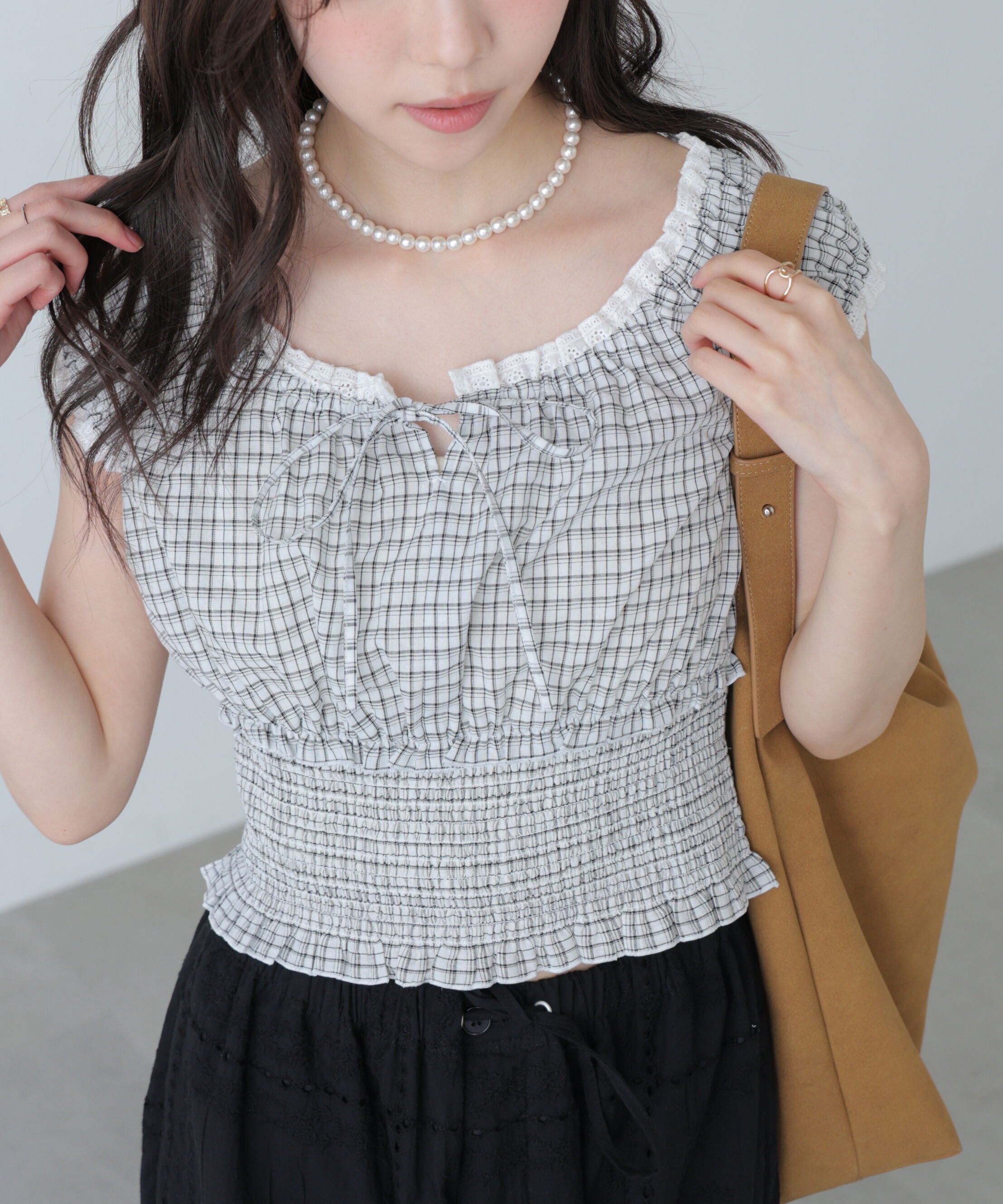  「2wayオフショルチェックブラウス」|シャツ・ブラウス|オフチェック1