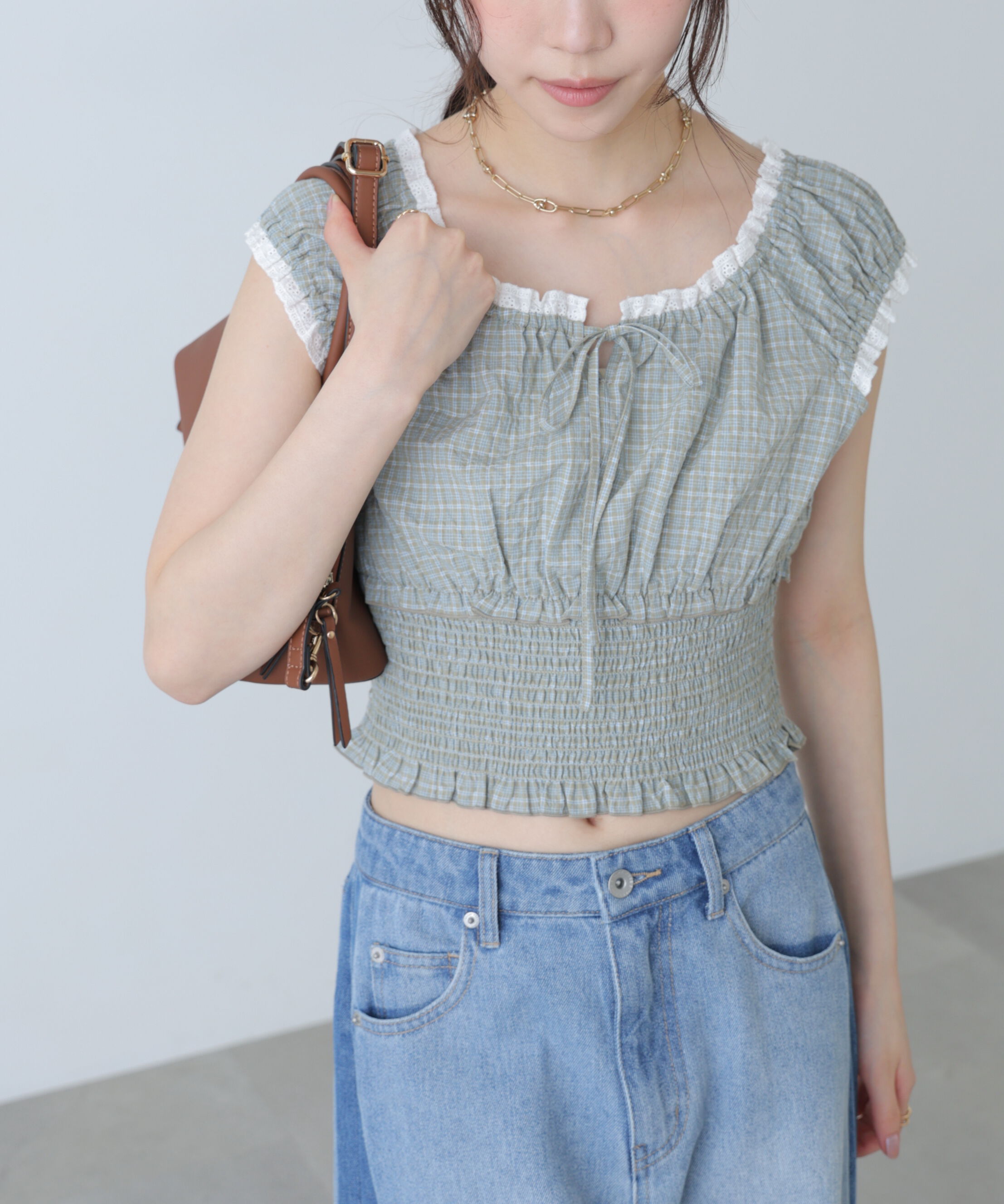  「2wayオフショルチェックブラウス」|シャツ・ブラウス|