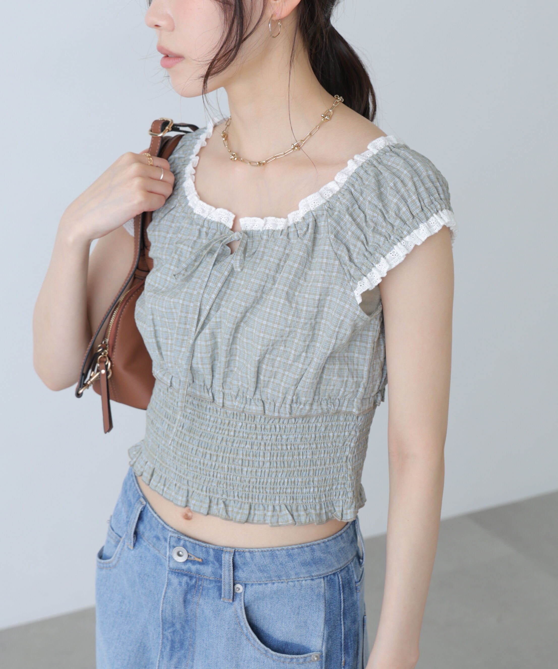  「2wayオフショルチェックブラウス」|シャツ・ブラウス|