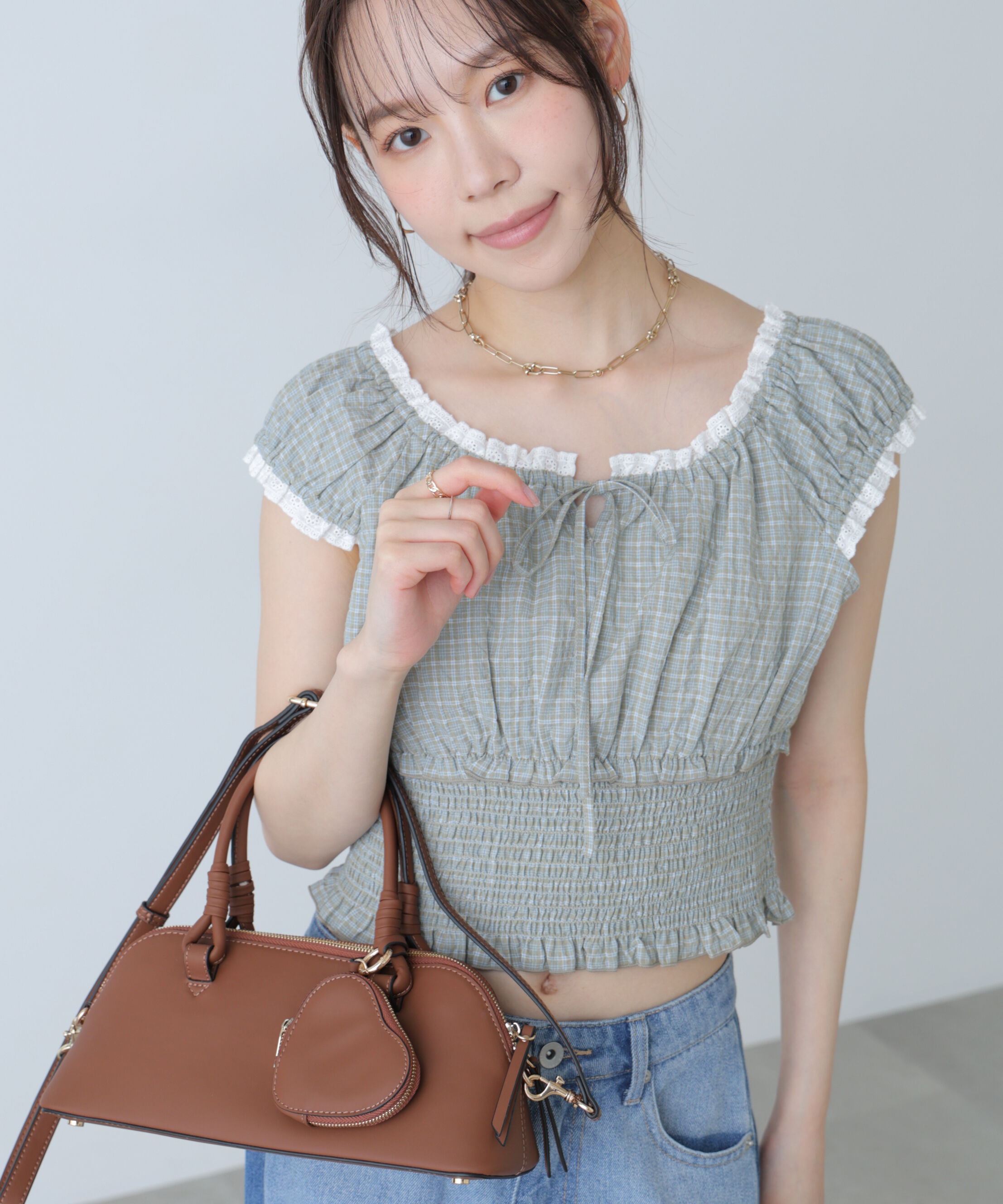  「2wayオフショルチェックブラウス」|シャツ・ブラウス|