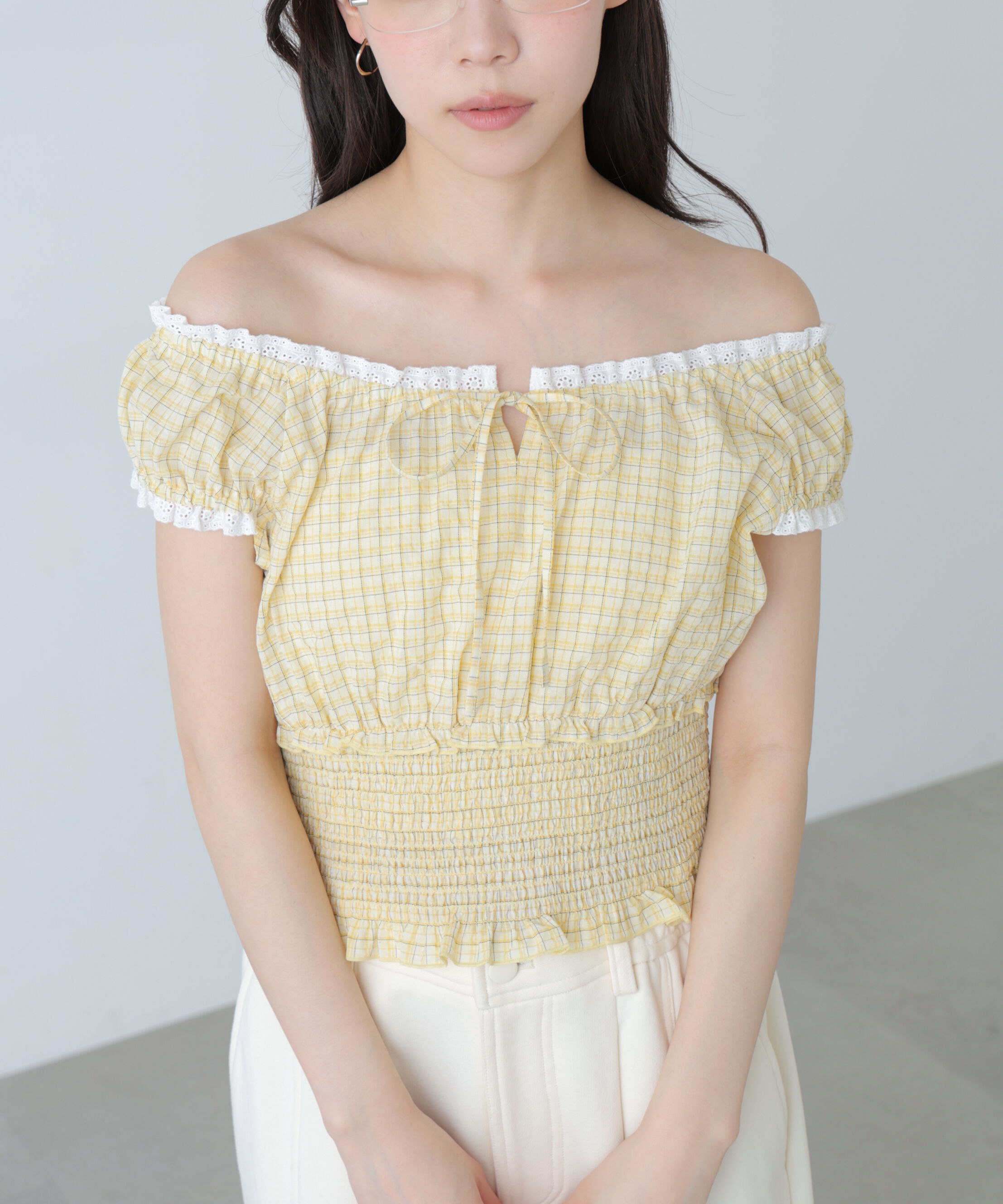  「2wayオフショルチェックブラウス」|シャツ・ブラウス|