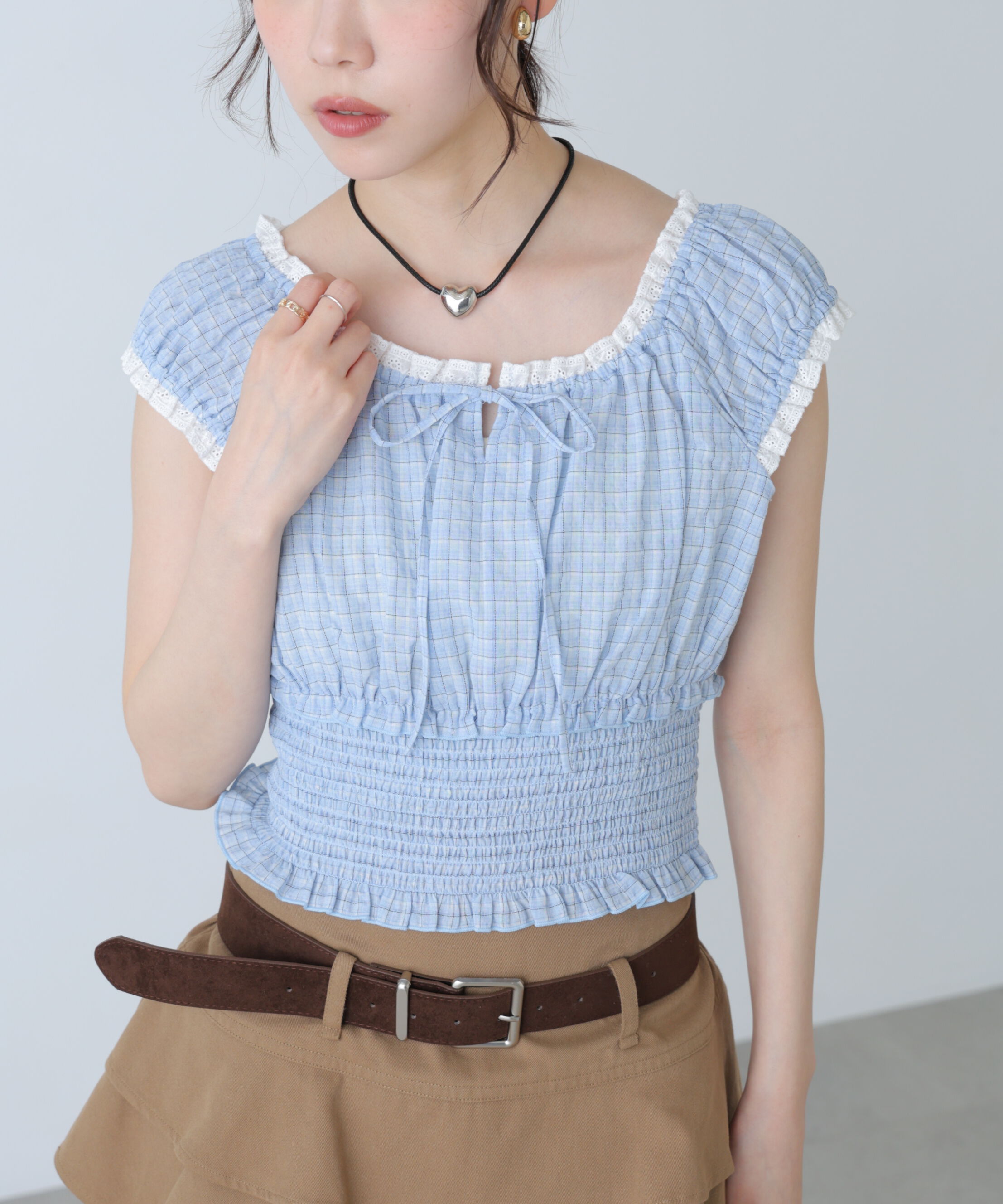  「2wayオフショルチェックブラウス」|シャツ・ブラウス|サックスチェ 1