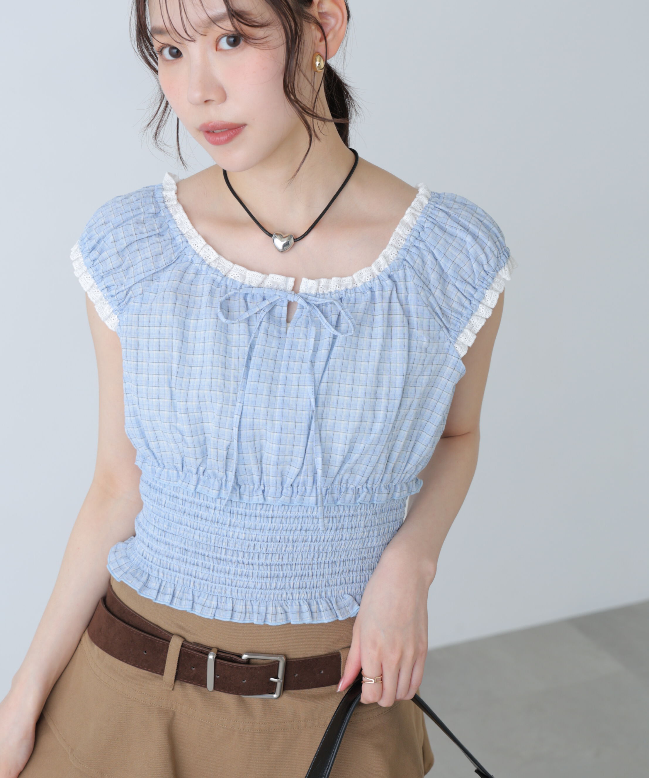  「2wayオフショルチェックブラウス」|シャツ・ブラウス|