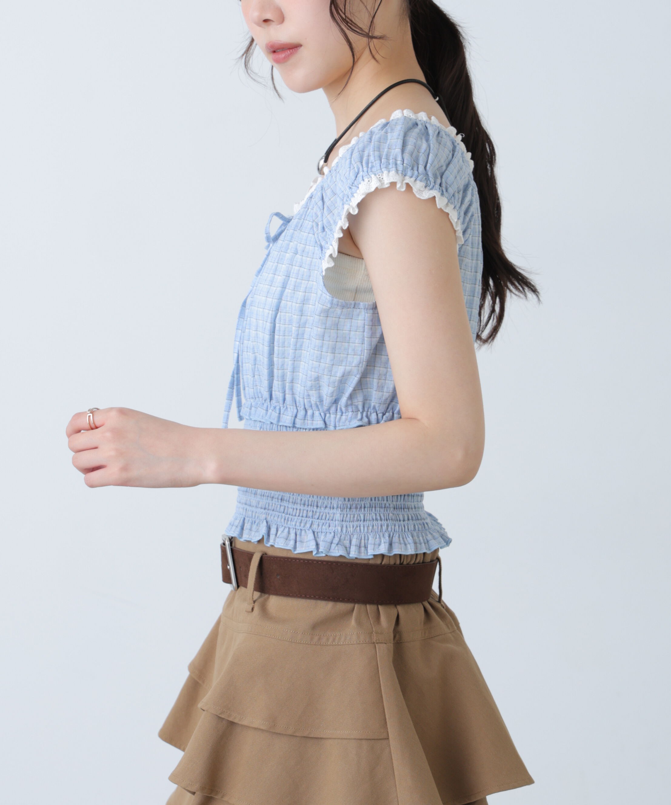  「2wayオフショルチェックブラウス」|シャツ・ブラウス|