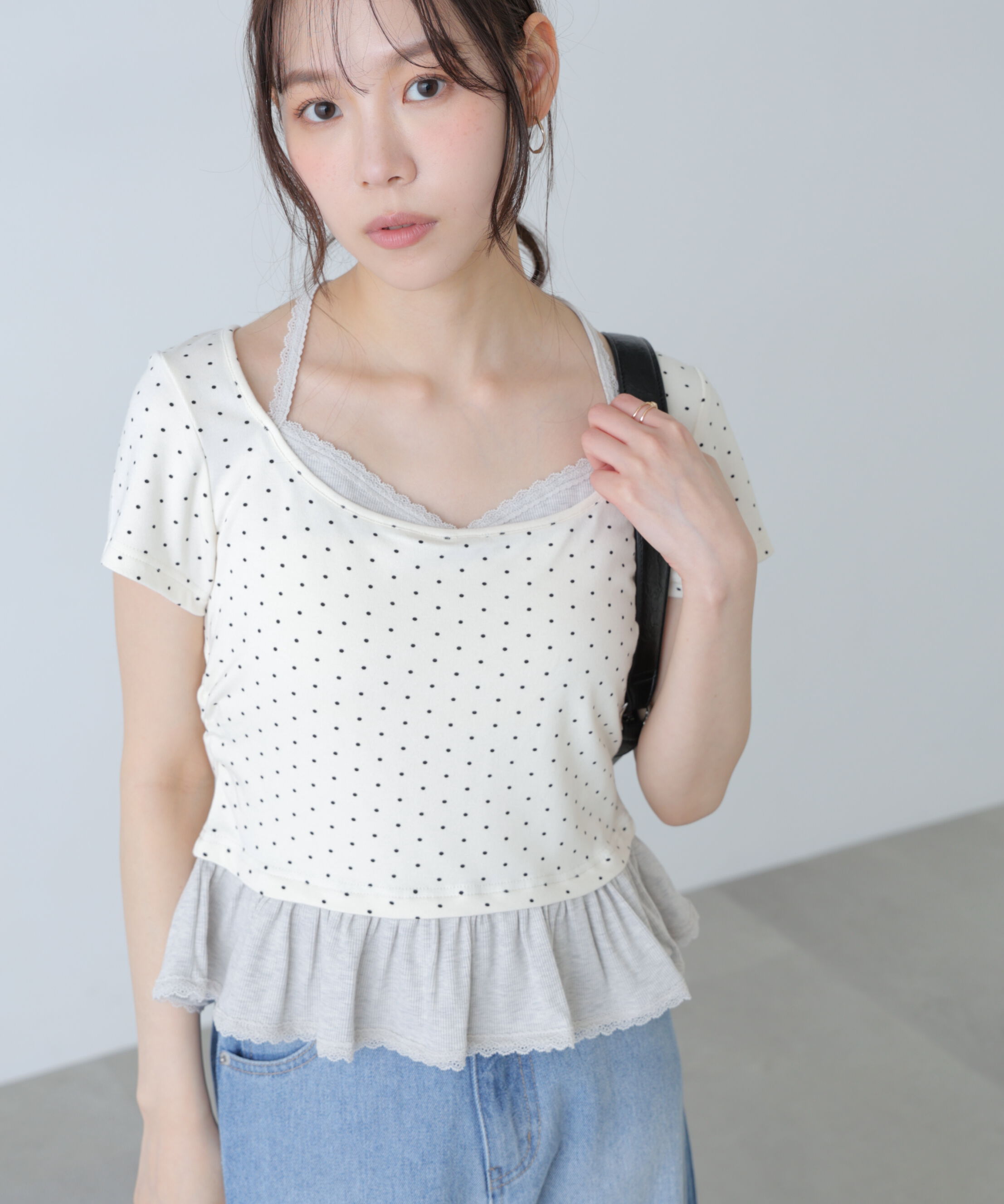  「レイヤード風ドットカットソー」|Tシャツ・カットソー|