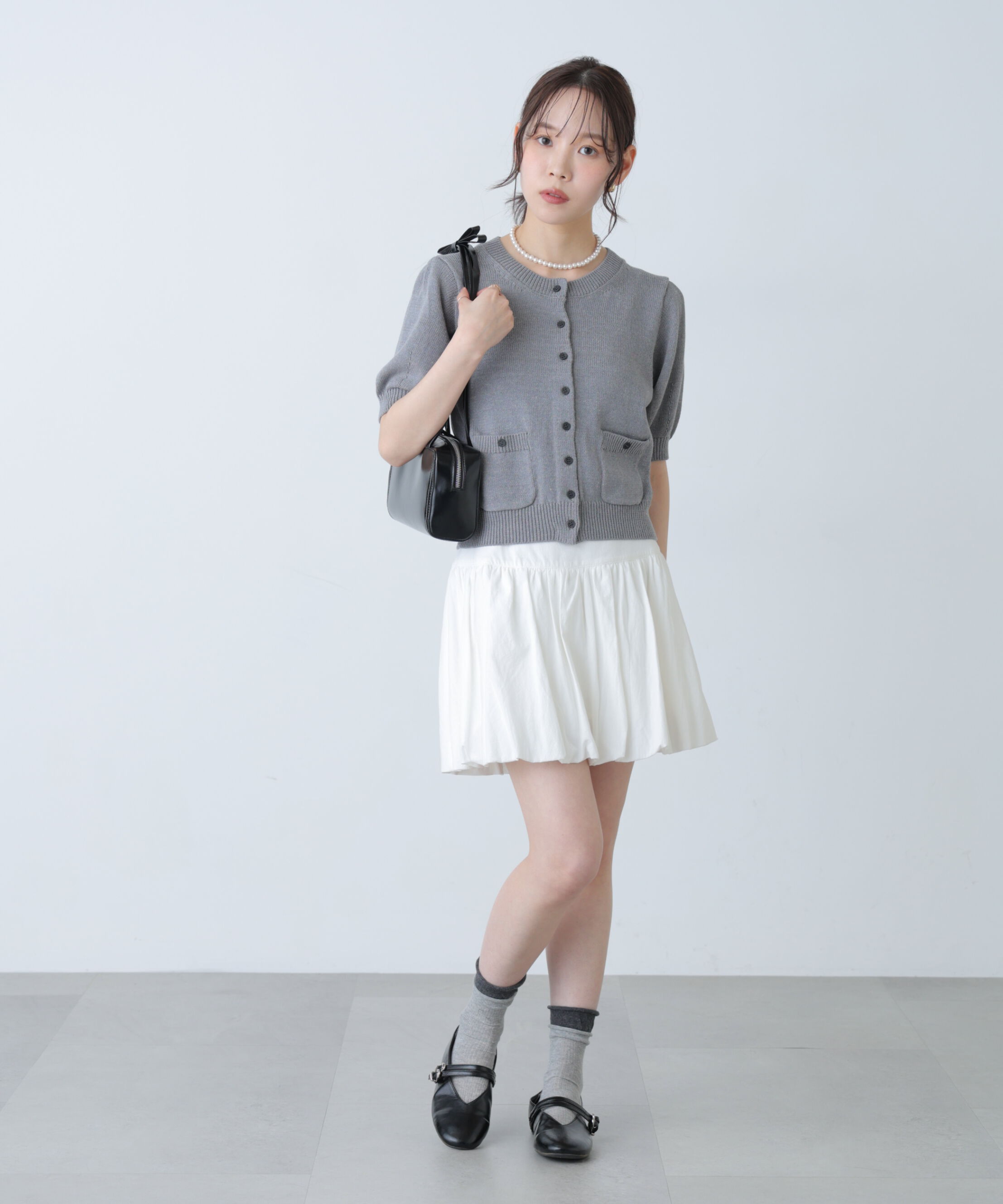  「フロントポケット半袖カーディガン」|ニット・セーター|