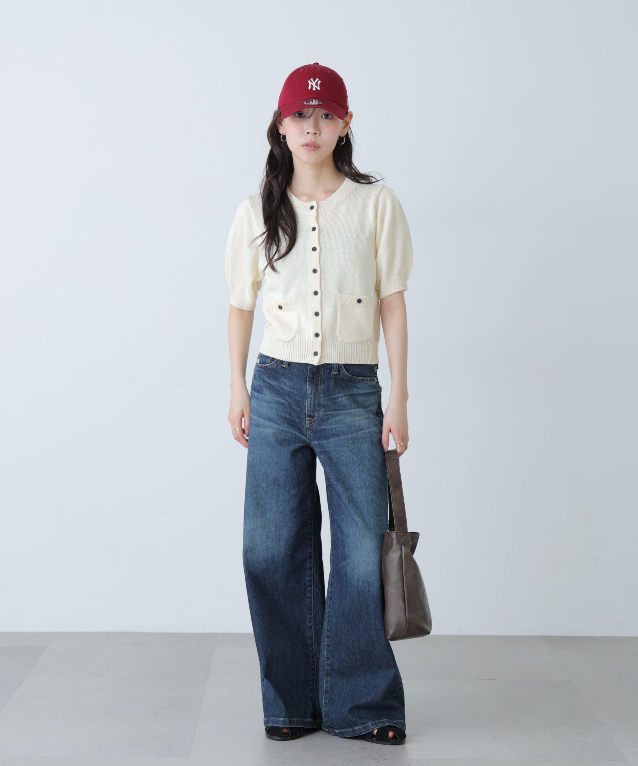  「フロントポケット半袖カーディガン」|ニット・セーター|