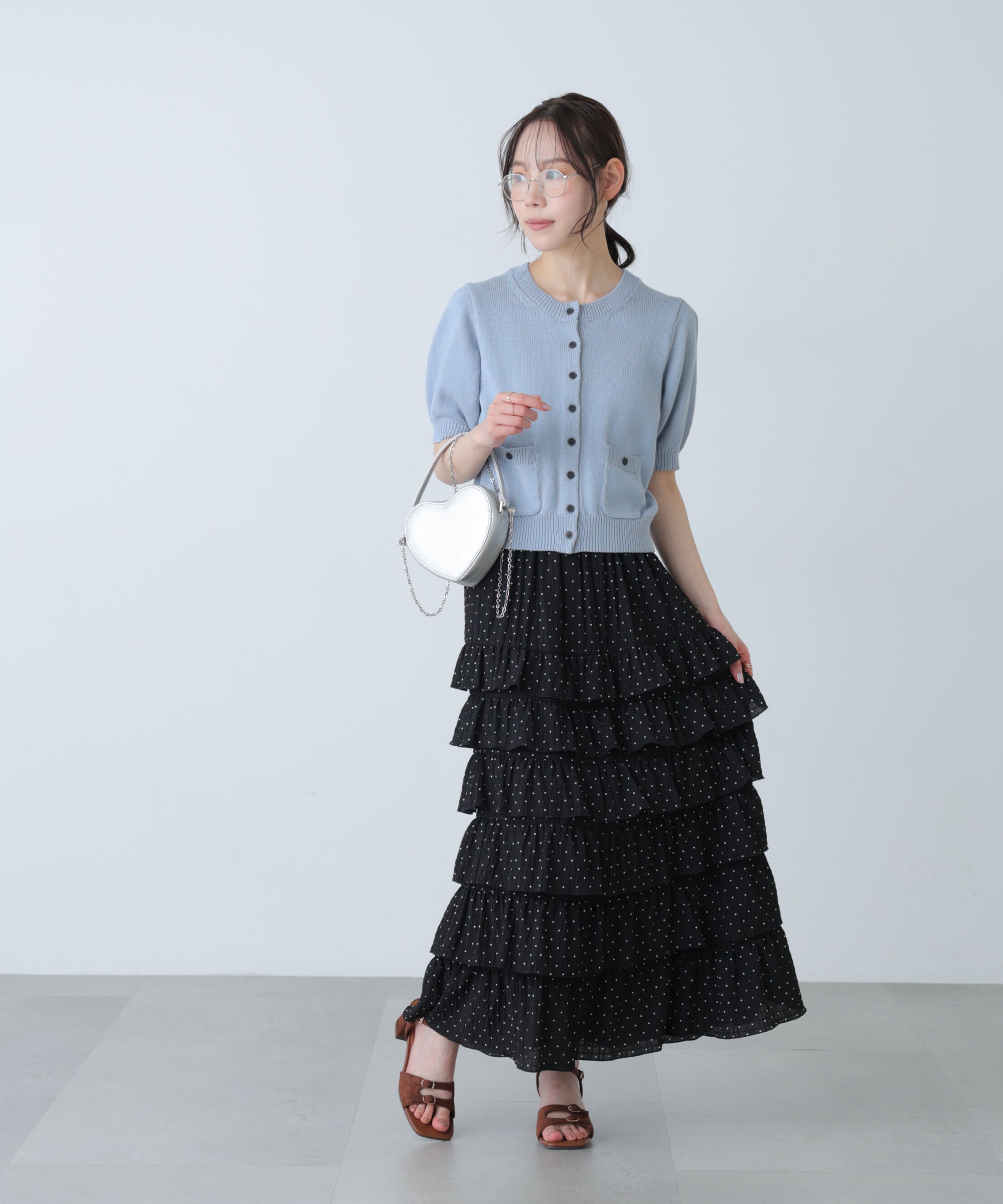  「フロントポケット半袖カーディガン」|ニット・セーター|